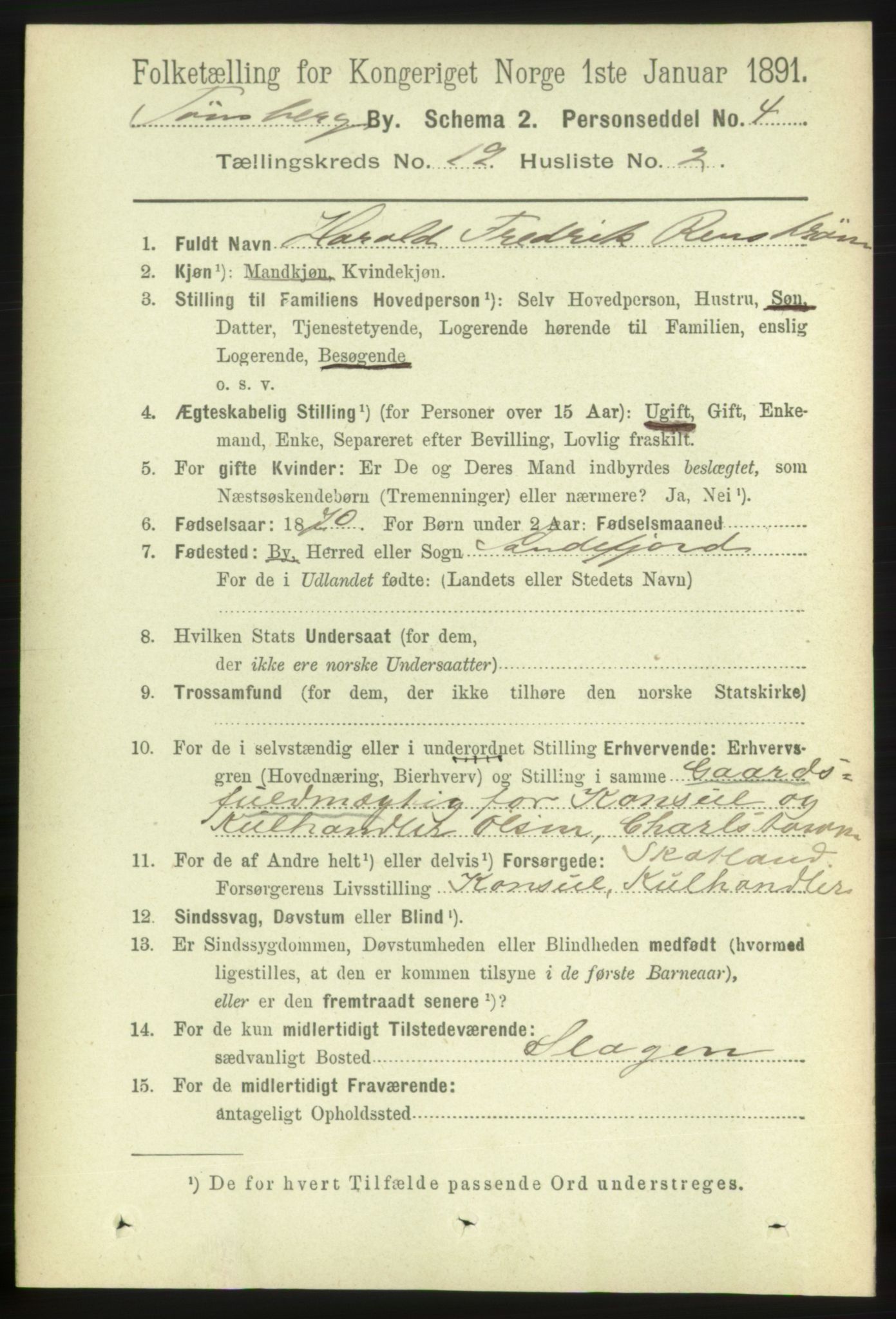 RA, 1891 census for 0705 Tønsberg, 1891, p. 5227