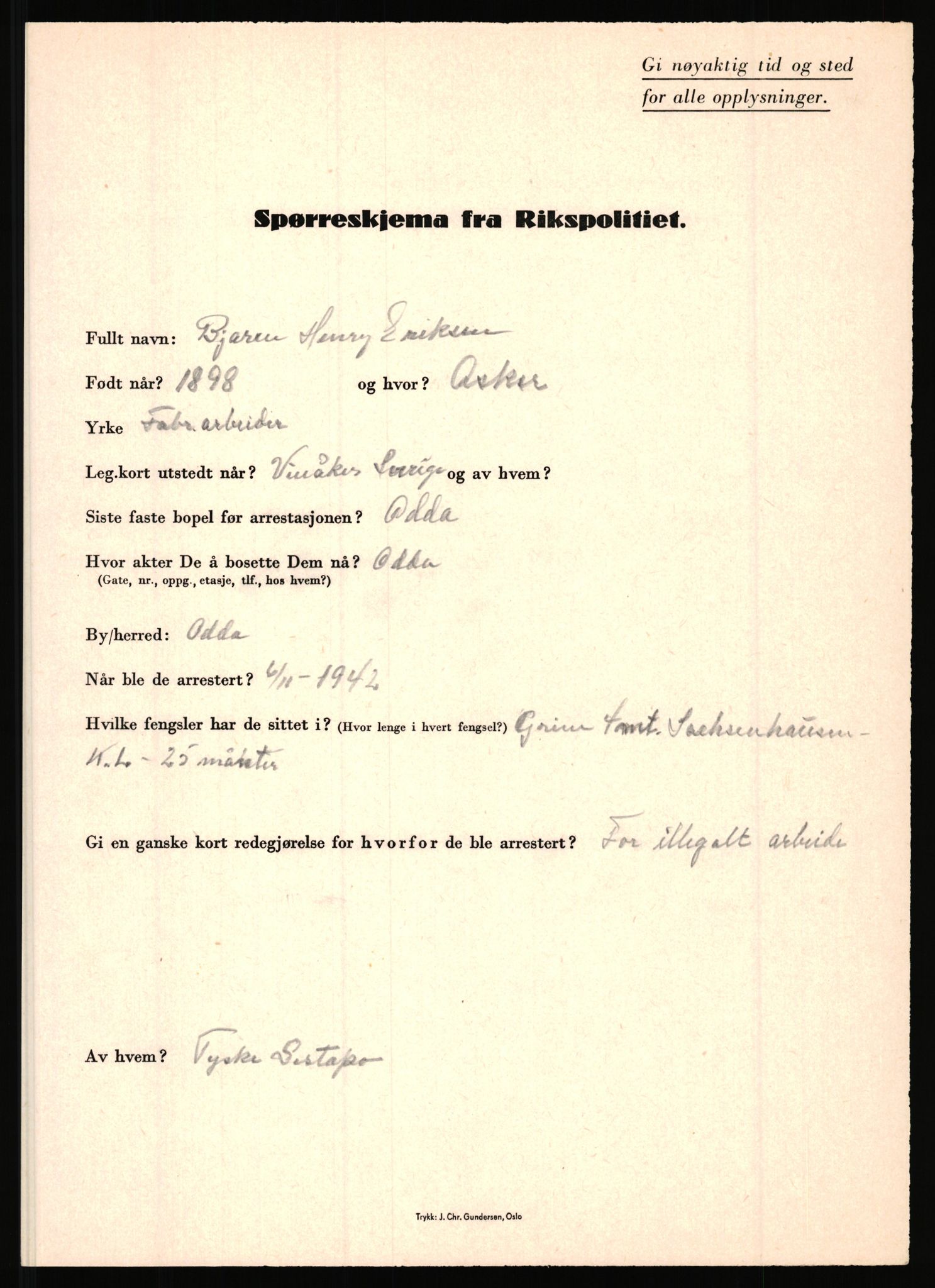 Rikspolitisjefen, AV/RA-S-1560/L/L0004: Eriksen, Alf - Geving, Øivind, 1940-1945, p. 19