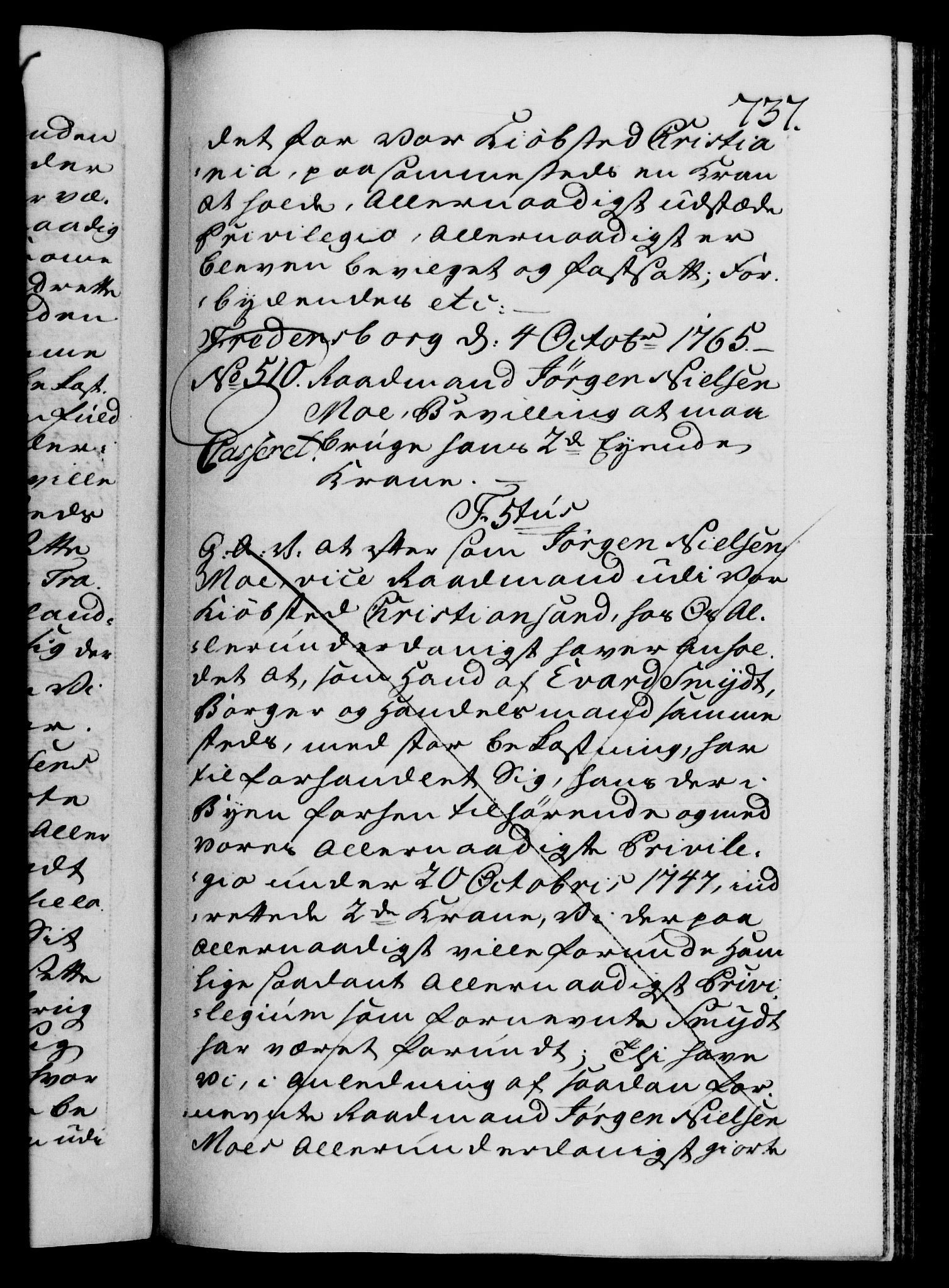 Danske Kanselli 1572-1799, AV/RA-EA-3023/F/Fc/Fca/Fcaa/L0042: Norske registre, 1763-1766, p. 737a