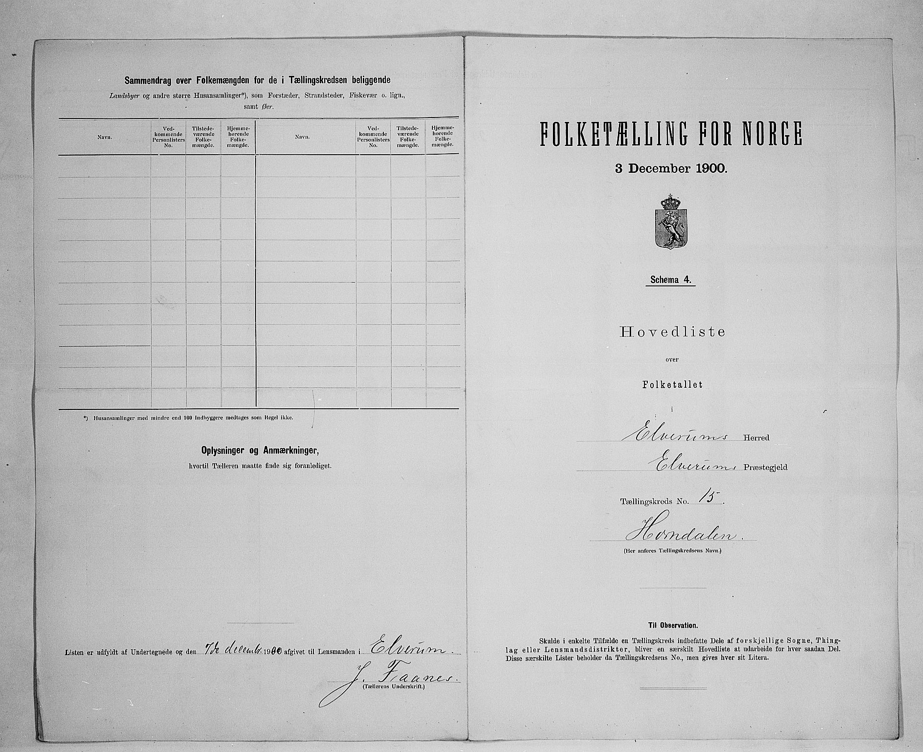 SAH, 1900 census for Elverum, 1900, p. 70