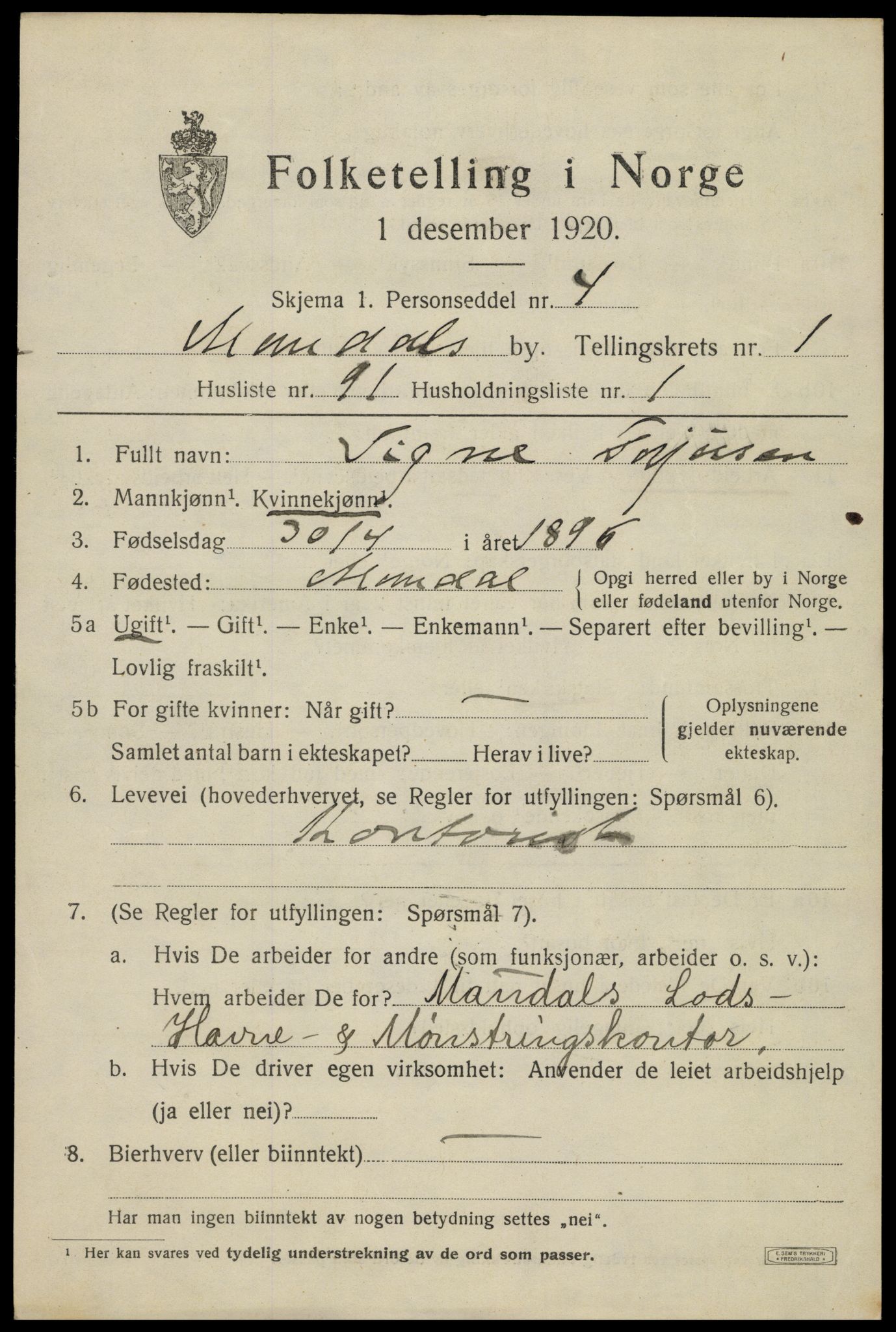 SAK, 1920 census for Mandal, 1920, p. 4187