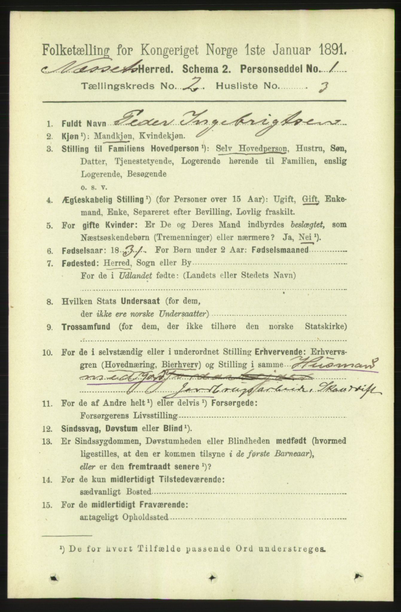 RA, 1891 census for 1543 Nesset, 1891, p. 644