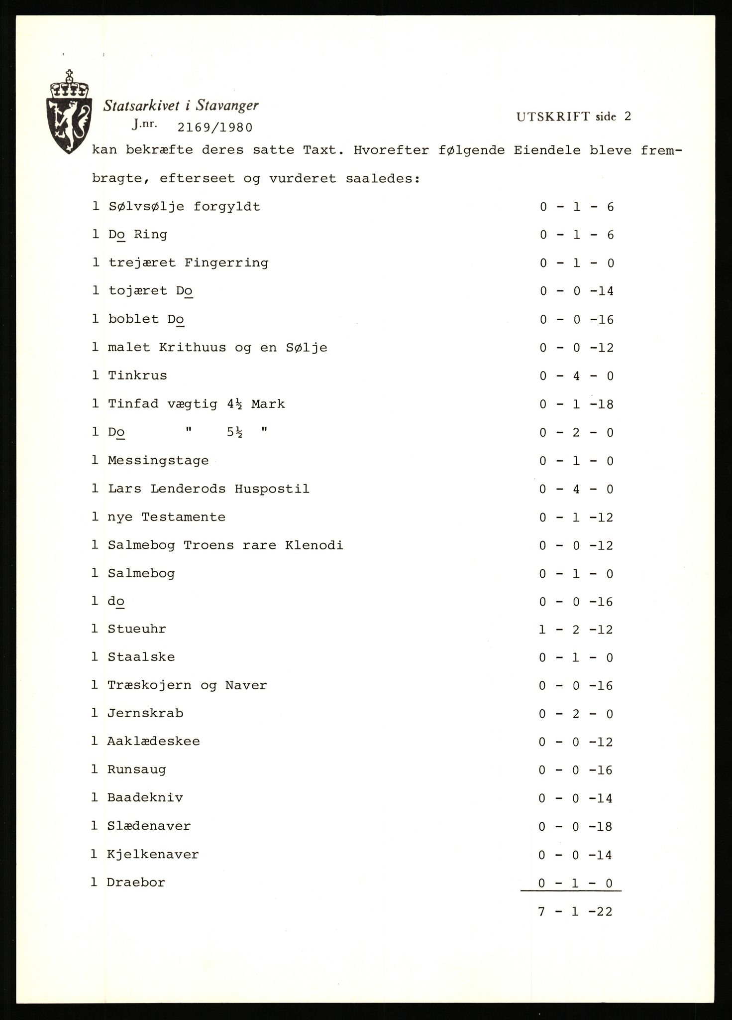 Statsarkivet i Stavanger, SAST/A-101971/03/Y/Yj/L0097: Avskrifter sortert etter gårdsnavn: Vågen - Øiestad, 1750-1930, p. 622