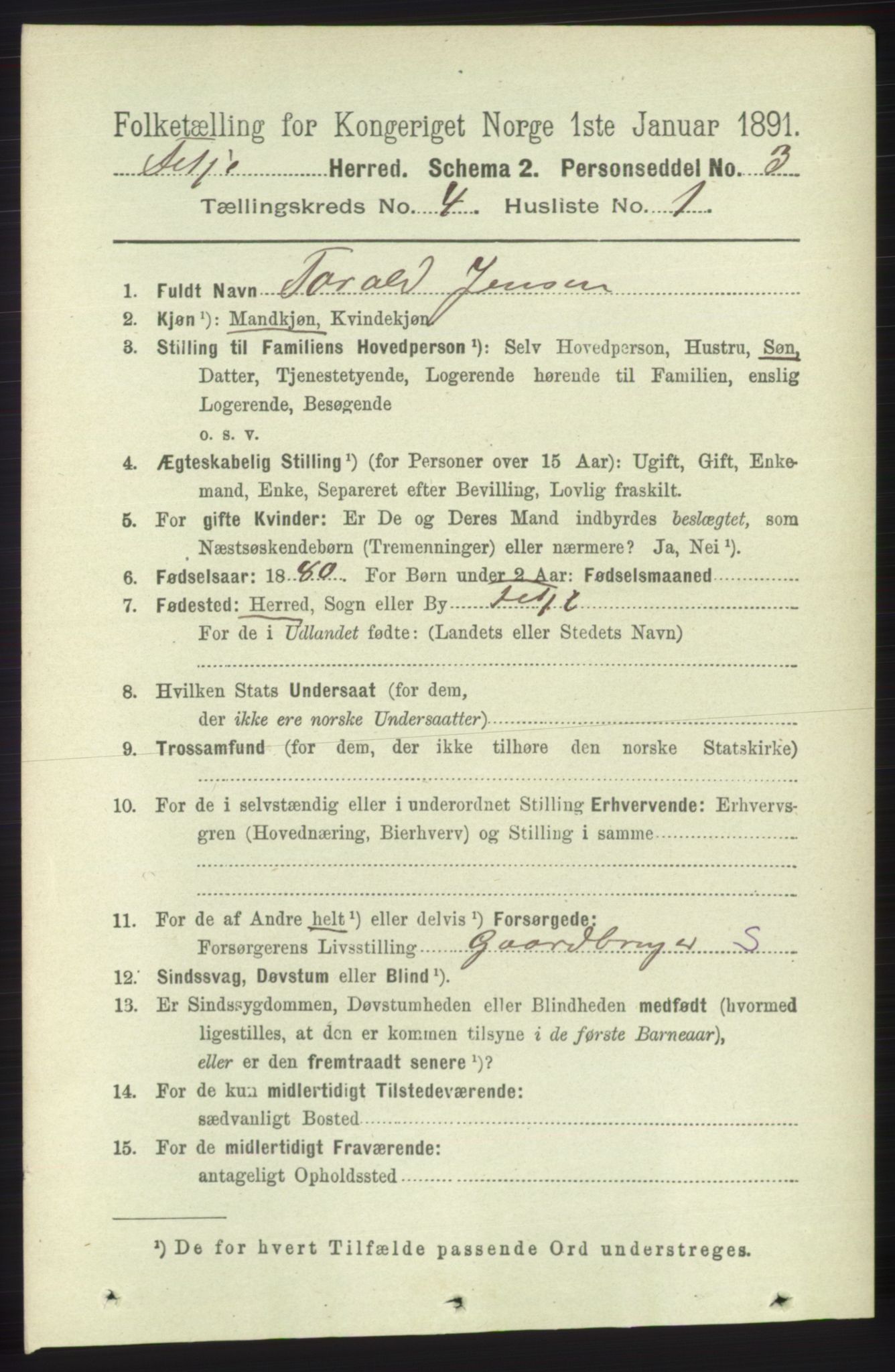 RA, 1891 census for 1222 Fitjar, 1891, p. 1356