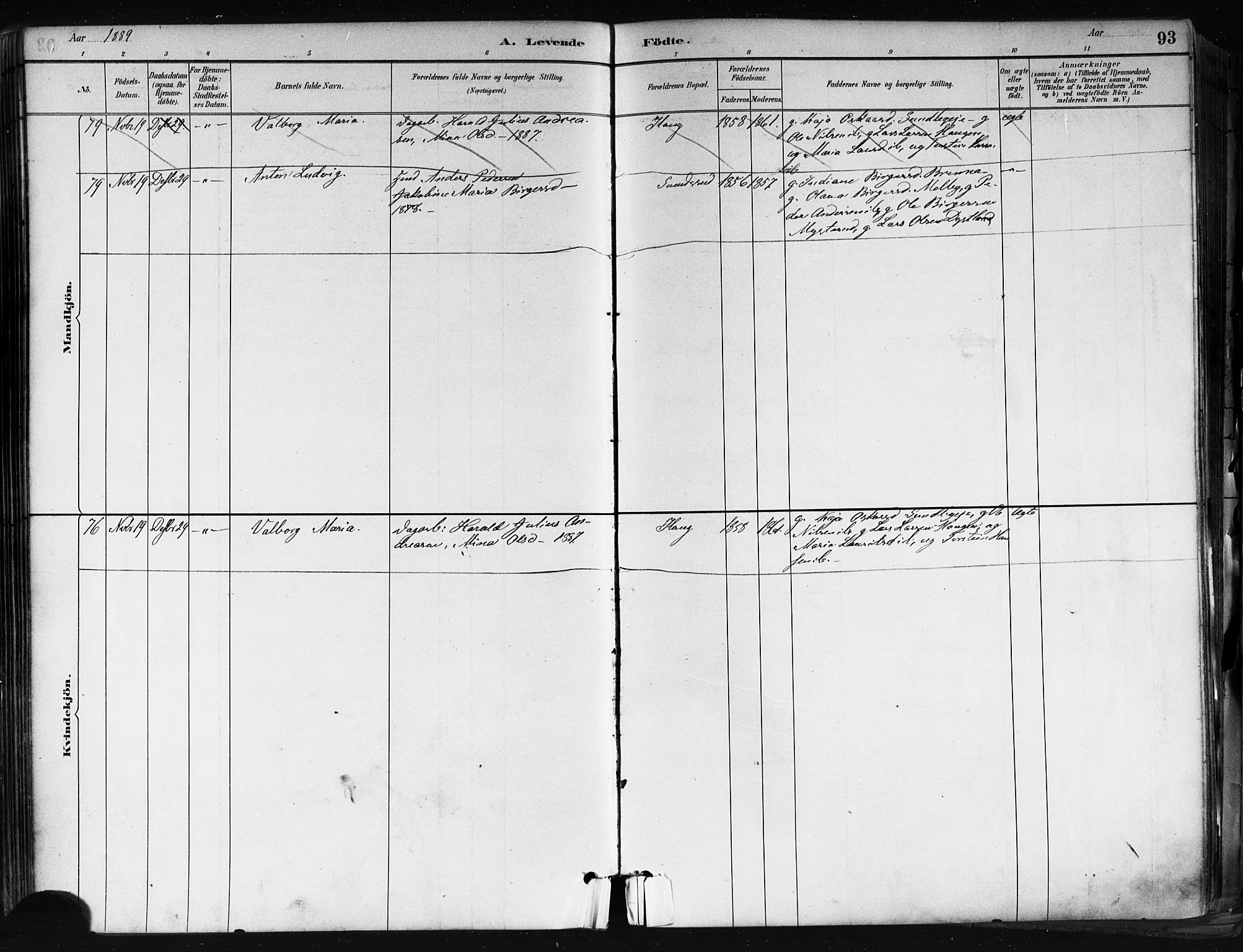 Nes prestekontor Kirkebøker, AV/SAO-A-10410/F/Fa/L0010: Parish register (official) no. I 10, 1883-1898, p. 93