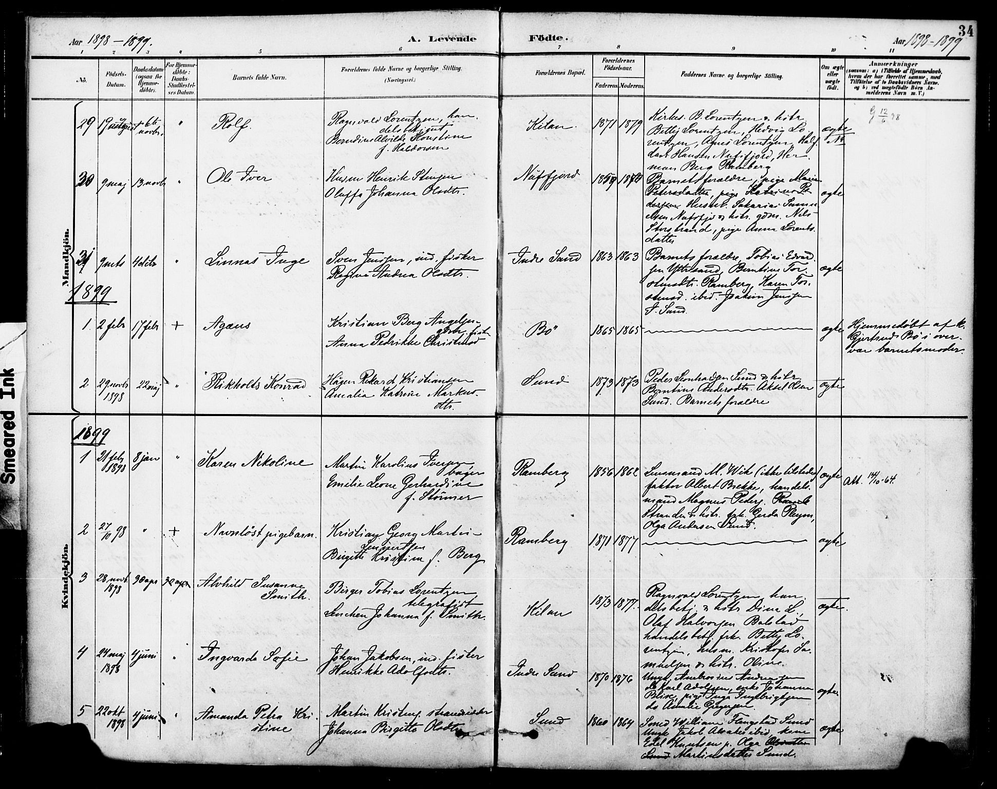 Ministerialprotokoller, klokkerbøker og fødselsregistre - Nordland, SAT/A-1459/885/L1205: Parish register (official) no. 885A06, 1892-1905, p. 34