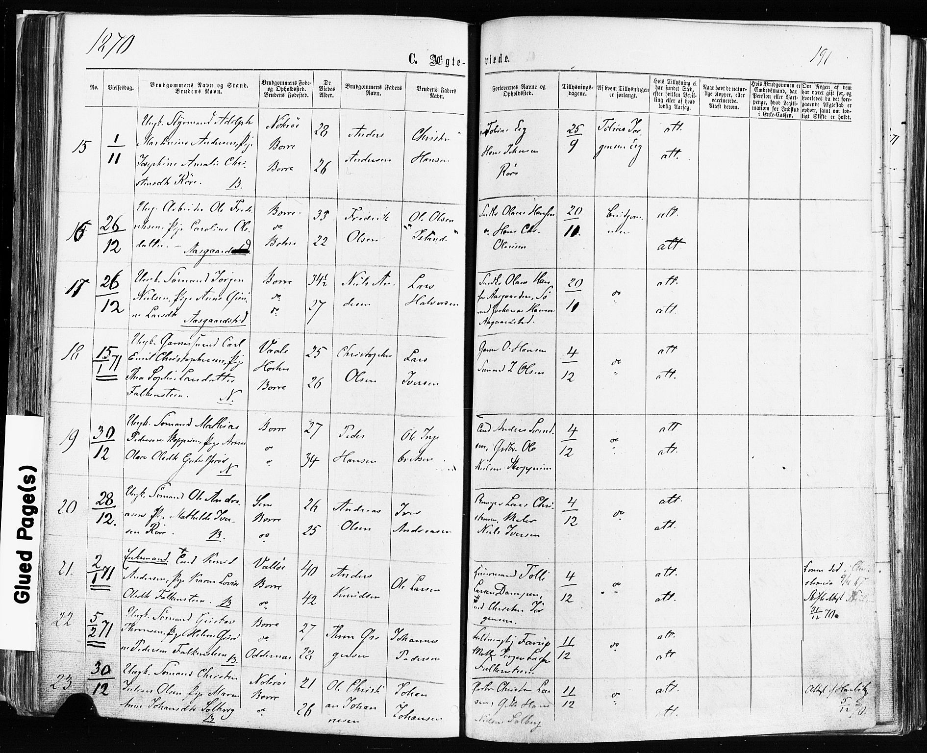 Borre kirkebøker, AV/SAKO-A-338/F/Fa/L0008: Parish register (official) no. I 8, 1868-1877, p. 191