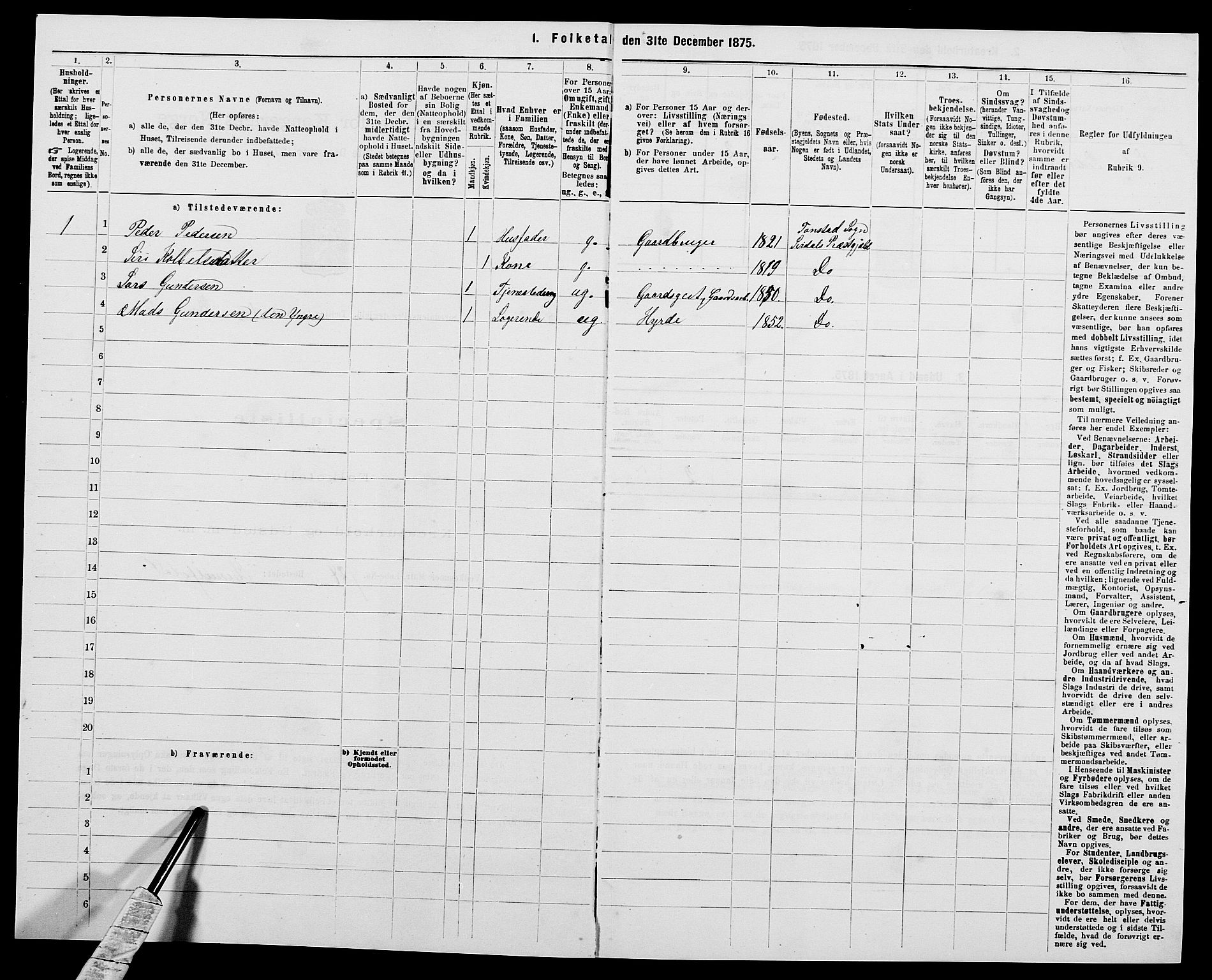SAK, 1875 census for 1046P Sirdal, 1875, p. 42