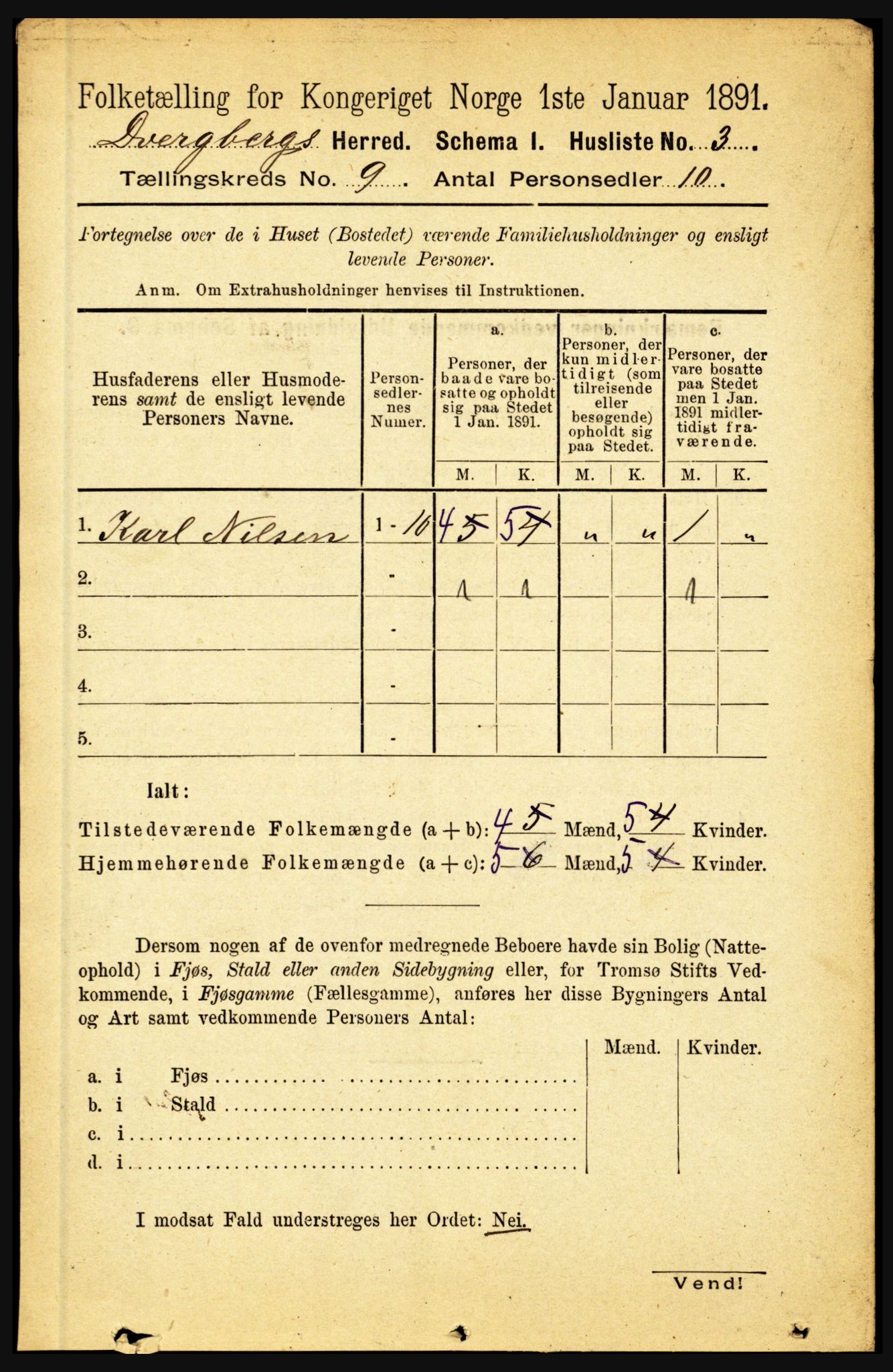 RA, 1891 census for 1872 Dverberg, 1891, p. 3477