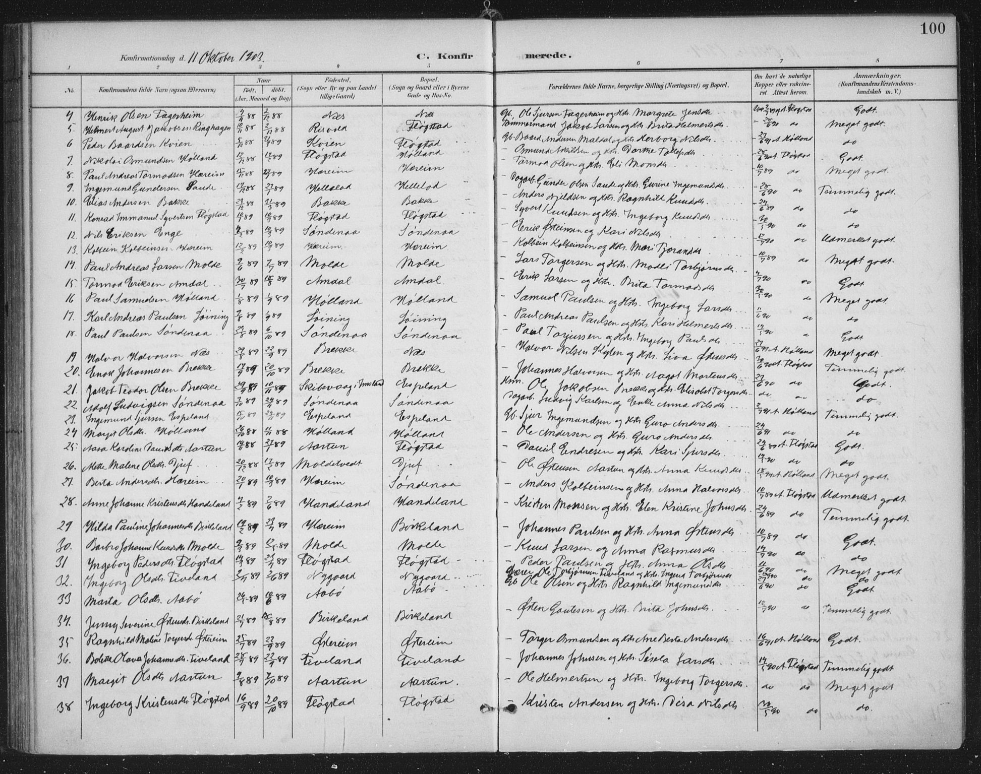 Sand sokneprestkontor, AV/SAST-A-101848/03/C/L0001: Parish register (official) no. A 7, 1899-1928, p. 100