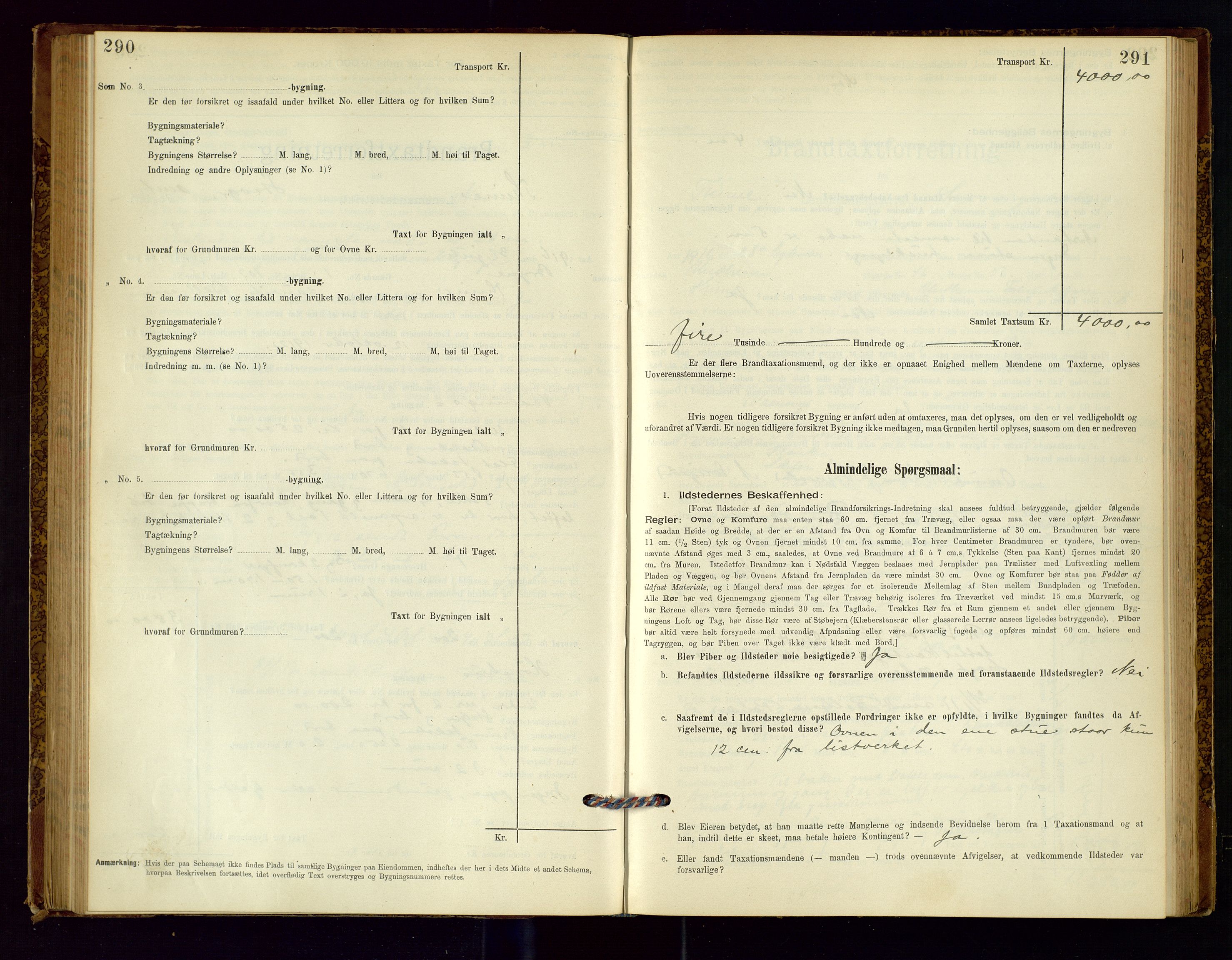 Time lensmannskontor, AV/SAST-A-100420/Gob/L0001: Branntakstprotokoll, 1896-1914, p. 290-291