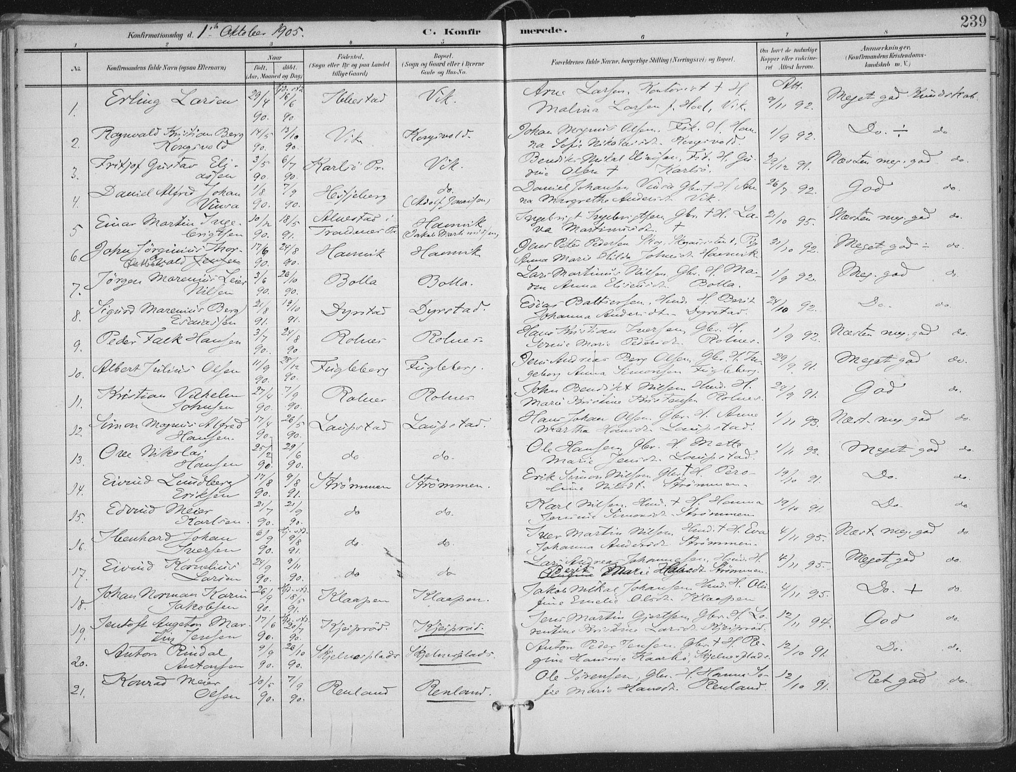 Ibestad sokneprestembete, SATØ/S-0077/H/Ha/Haa/L0017kirke: Parish register (official) no. 17, 1901-1914, p. 239
