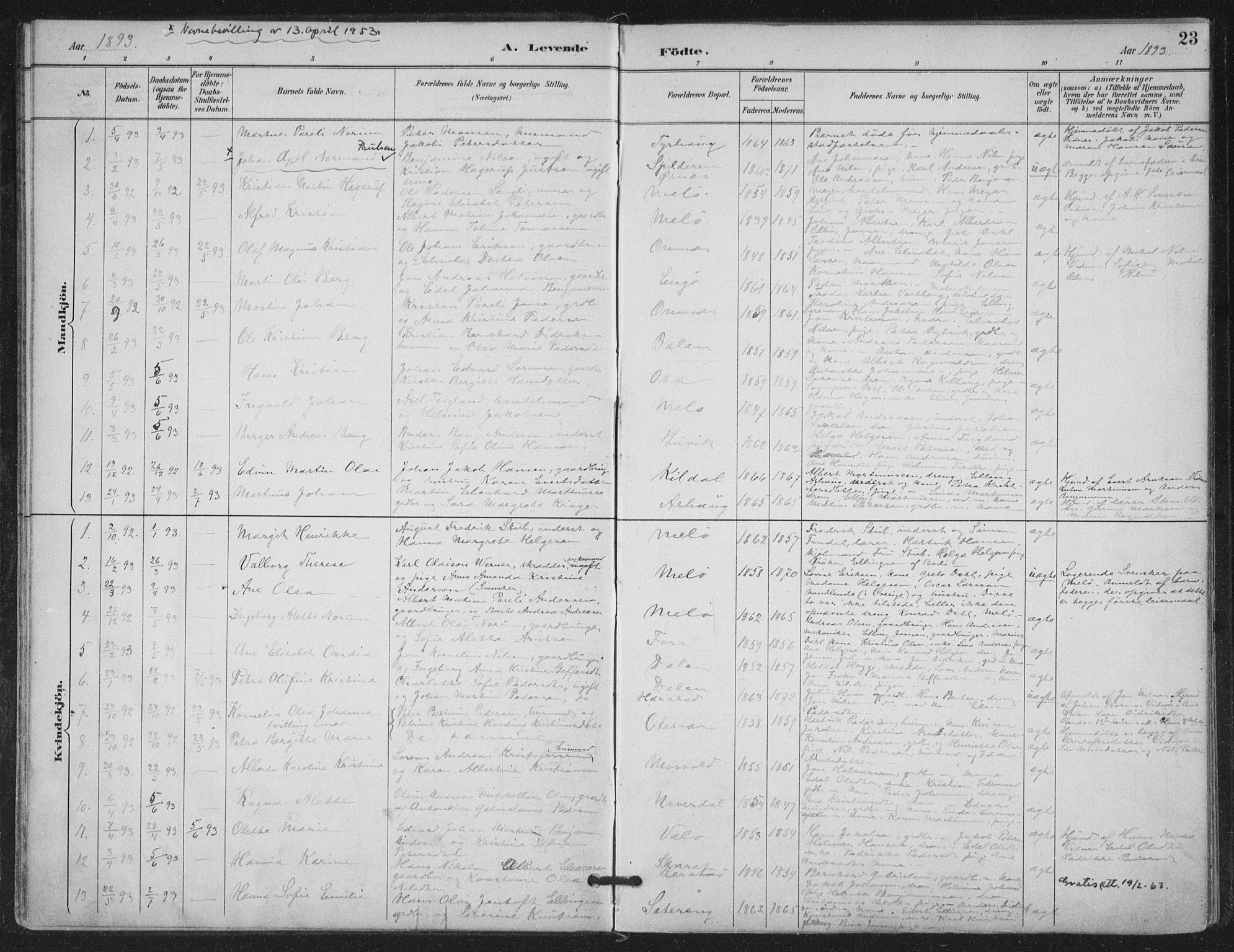 Ministerialprotokoller, klokkerbøker og fødselsregistre - Nordland, AV/SAT-A-1459/843/L0628: Parish register (official) no. 843A03, 1889-1907, p. 23