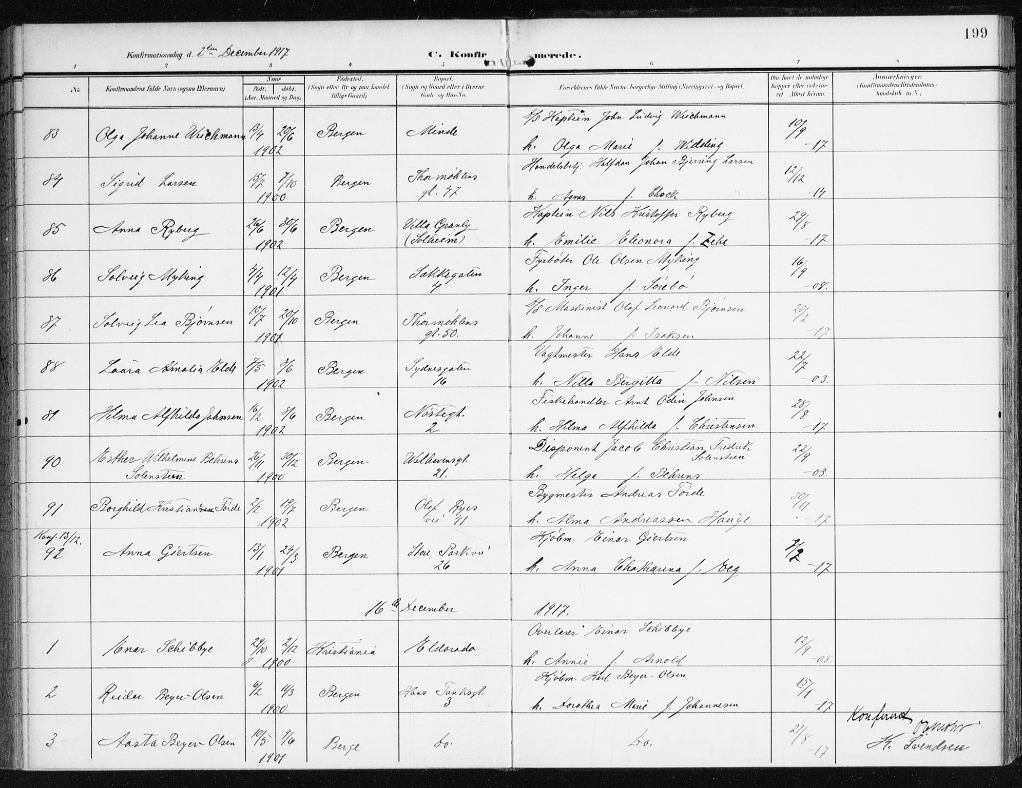 Johanneskirken sokneprestembete, AV/SAB-A-76001/H/Haa/L0009: Parish register (official) no. C 2, 1907-1924, p. 199