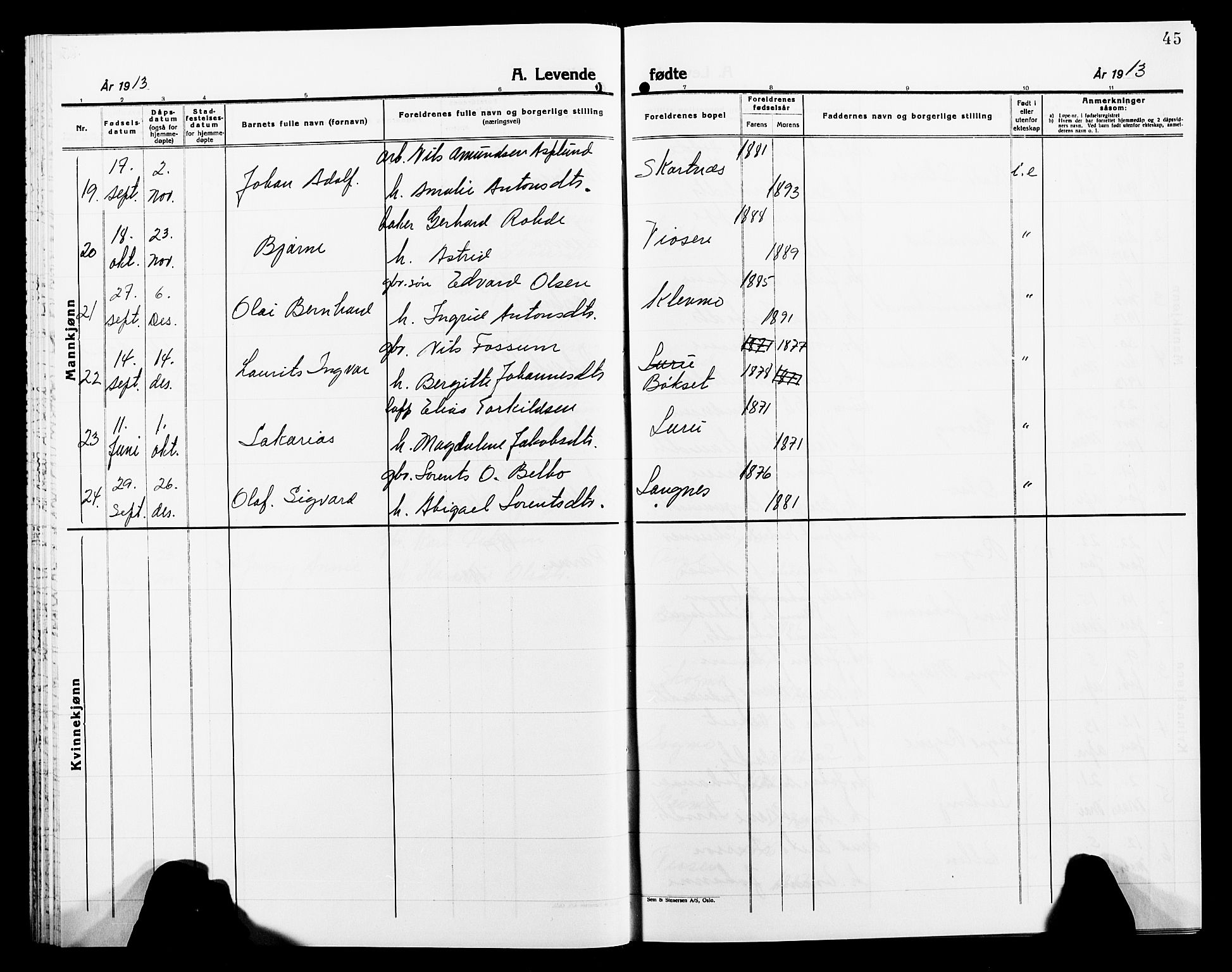 Ministerialprotokoller, klokkerbøker og fødselsregistre - Nord-Trøndelag, SAT/A-1458/749/L0488: Parish register (official) no. 749D04, 1903-1915, p. 45