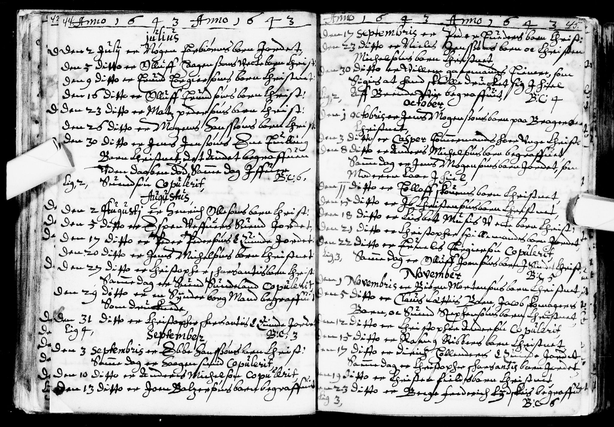Bragernes kirkebøker, SAKO/A-6/F/Fa/L0001: Parish register (official) no. I 1, 1634-1662, p. 44-45
