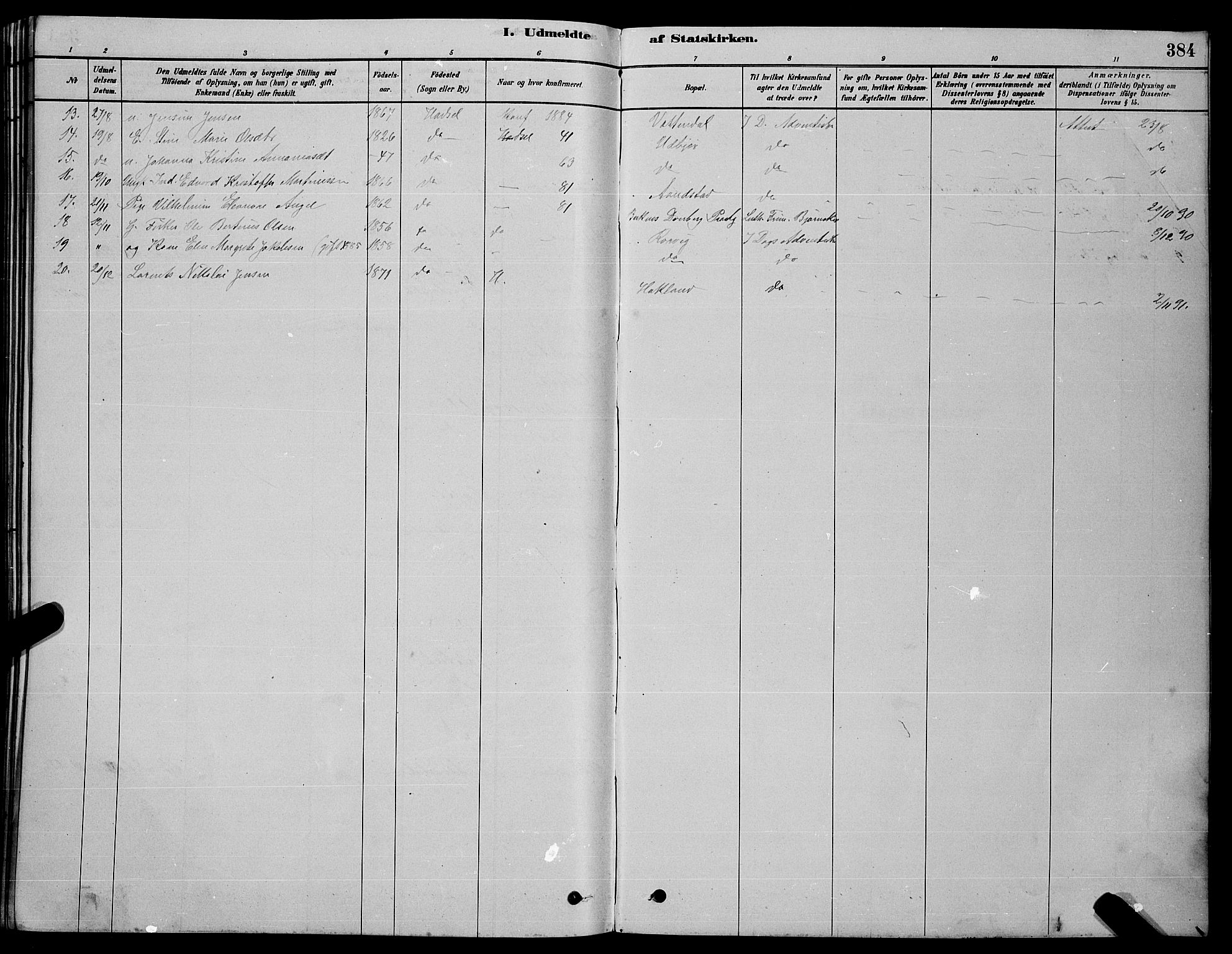 Ministerialprotokoller, klokkerbøker og fødselsregistre - Nordland, AV/SAT-A-1459/888/L1267: Parish register (copy) no. 888C05, 1878-1890, p. 384