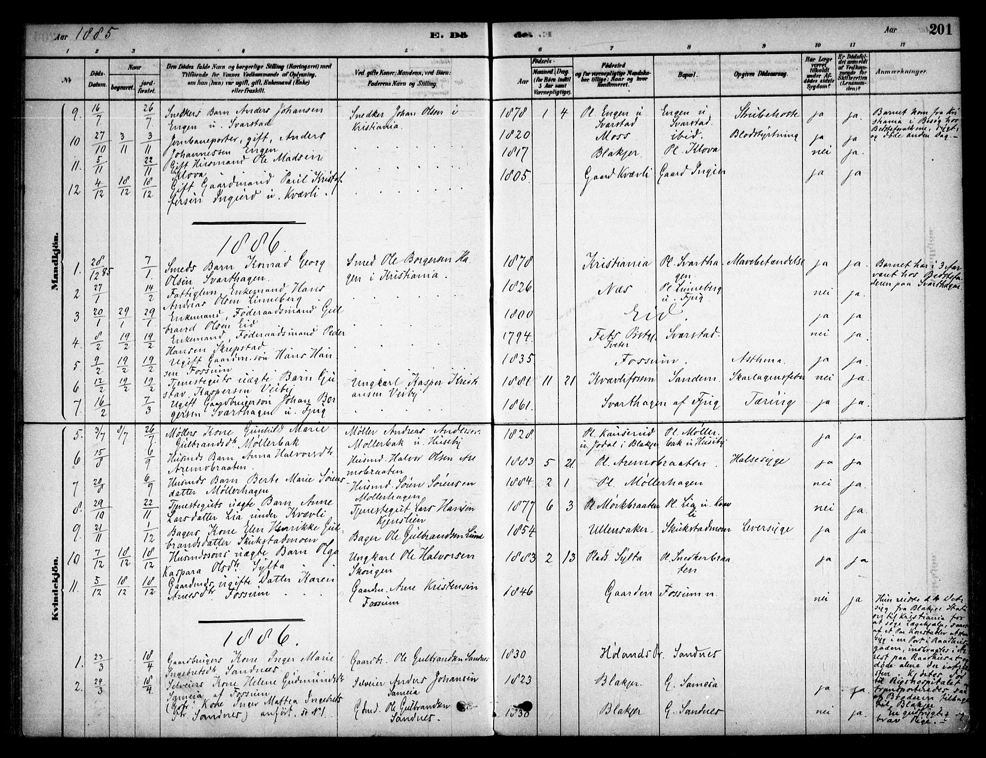 Aurskog prestekontor Kirkebøker, SAO/A-10304a/F/Fb/L0001: Parish register (official) no. II 1, 1878-1909, p. 201