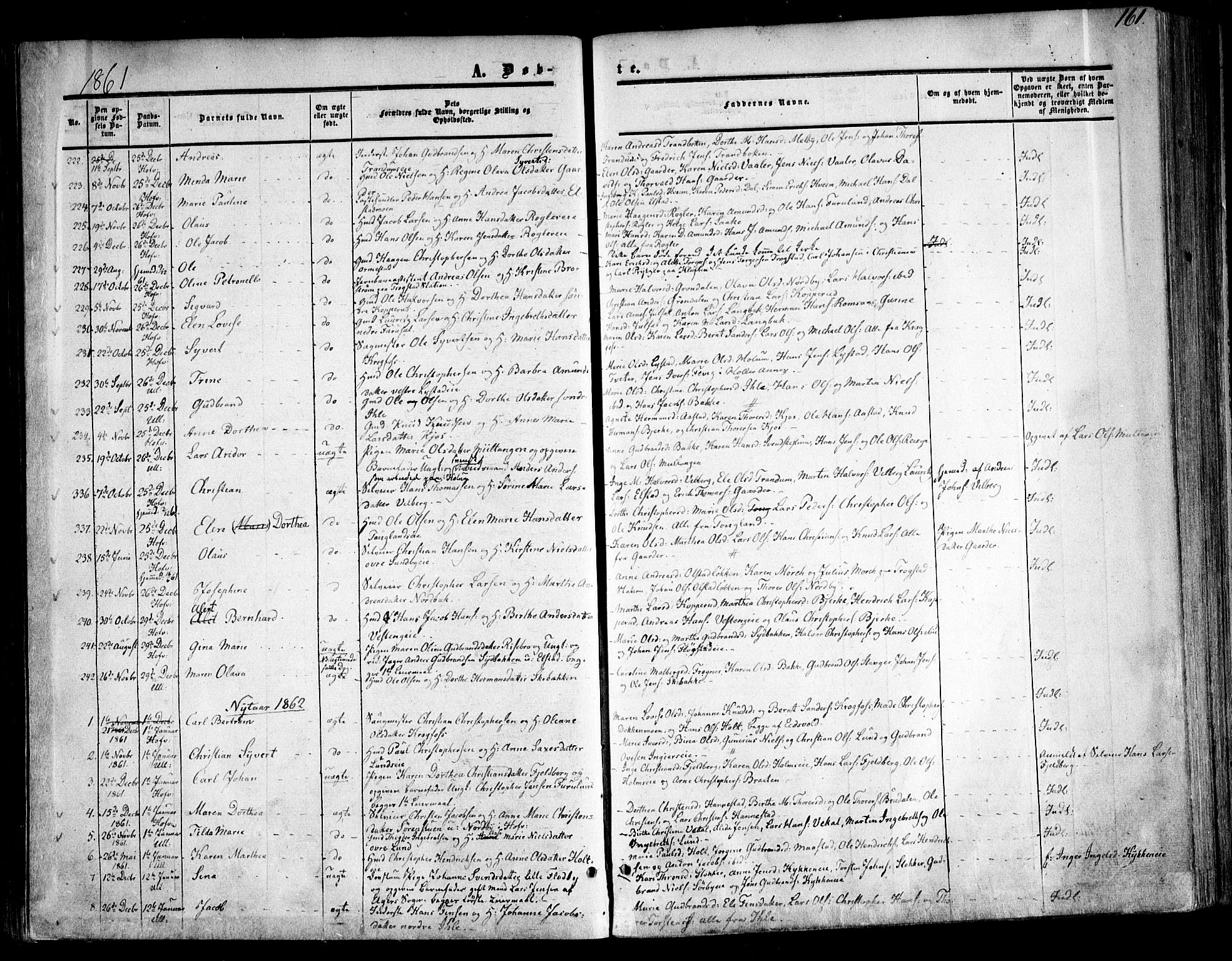 Ullensaker prestekontor Kirkebøker, SAO/A-10236a/F/Fa/L0015.a: Parish register (official) no. I 15A, 1851-1862, p. 161