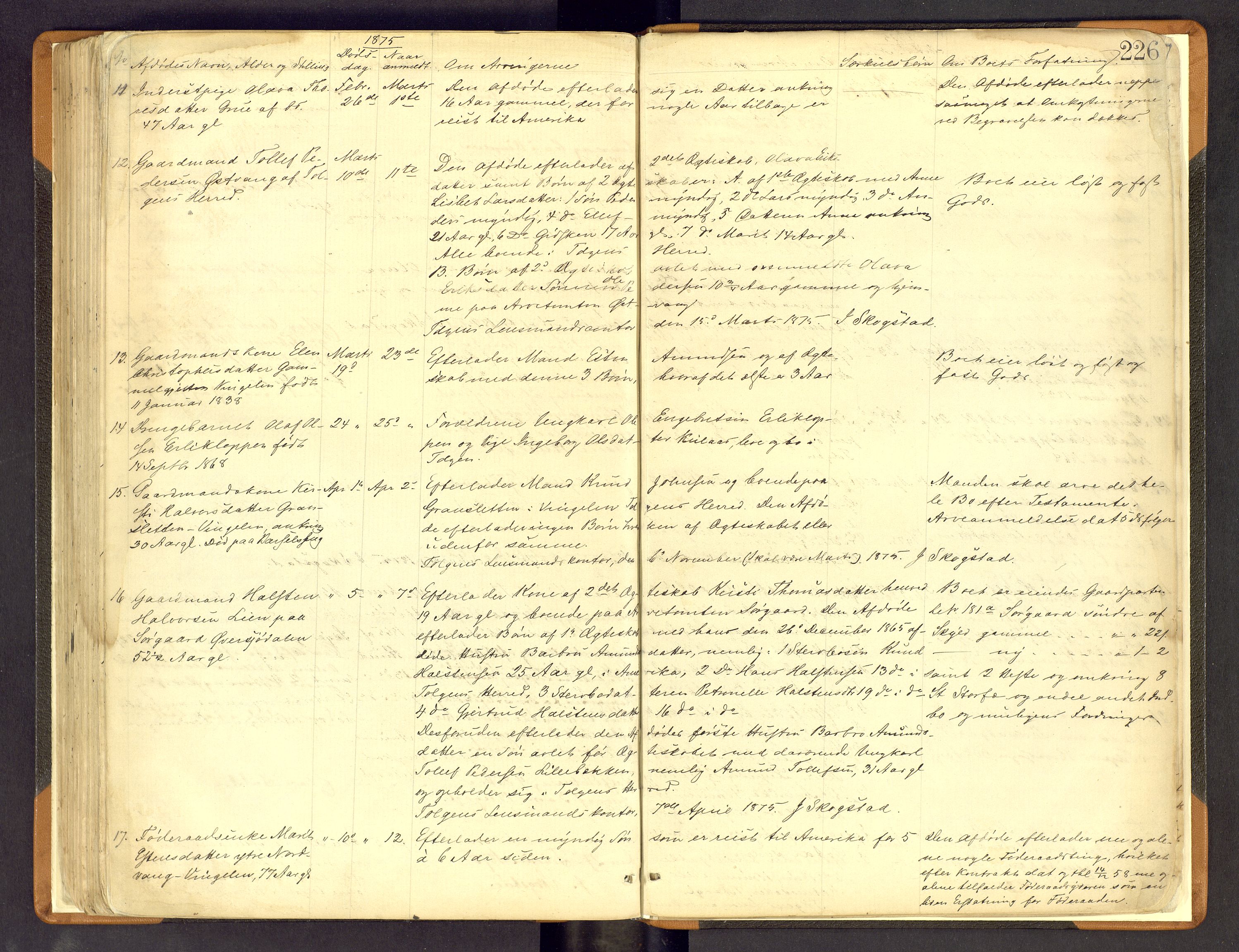 Nord-Østerdal tingrett, SAH/TING-020/H/Hi/L0002/0002: Forskjellig vedrørende tinglysing / Korrigering av grunnboka hvor hjemmelshaver mangler, er død m.v., 1863-1875, p. 226