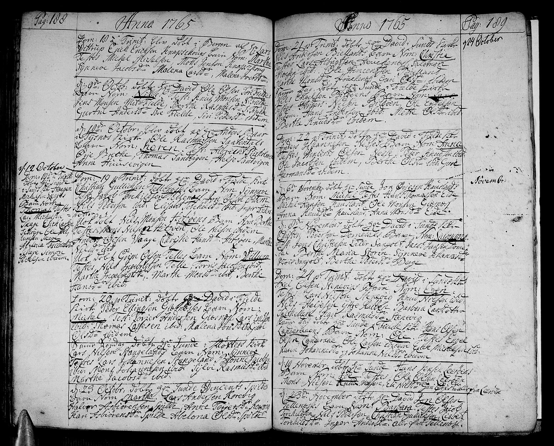 Sund sokneprestembete, AV/SAB-A-99930: Parish register (official) no. A 4, 1748-1769, p. 188-189