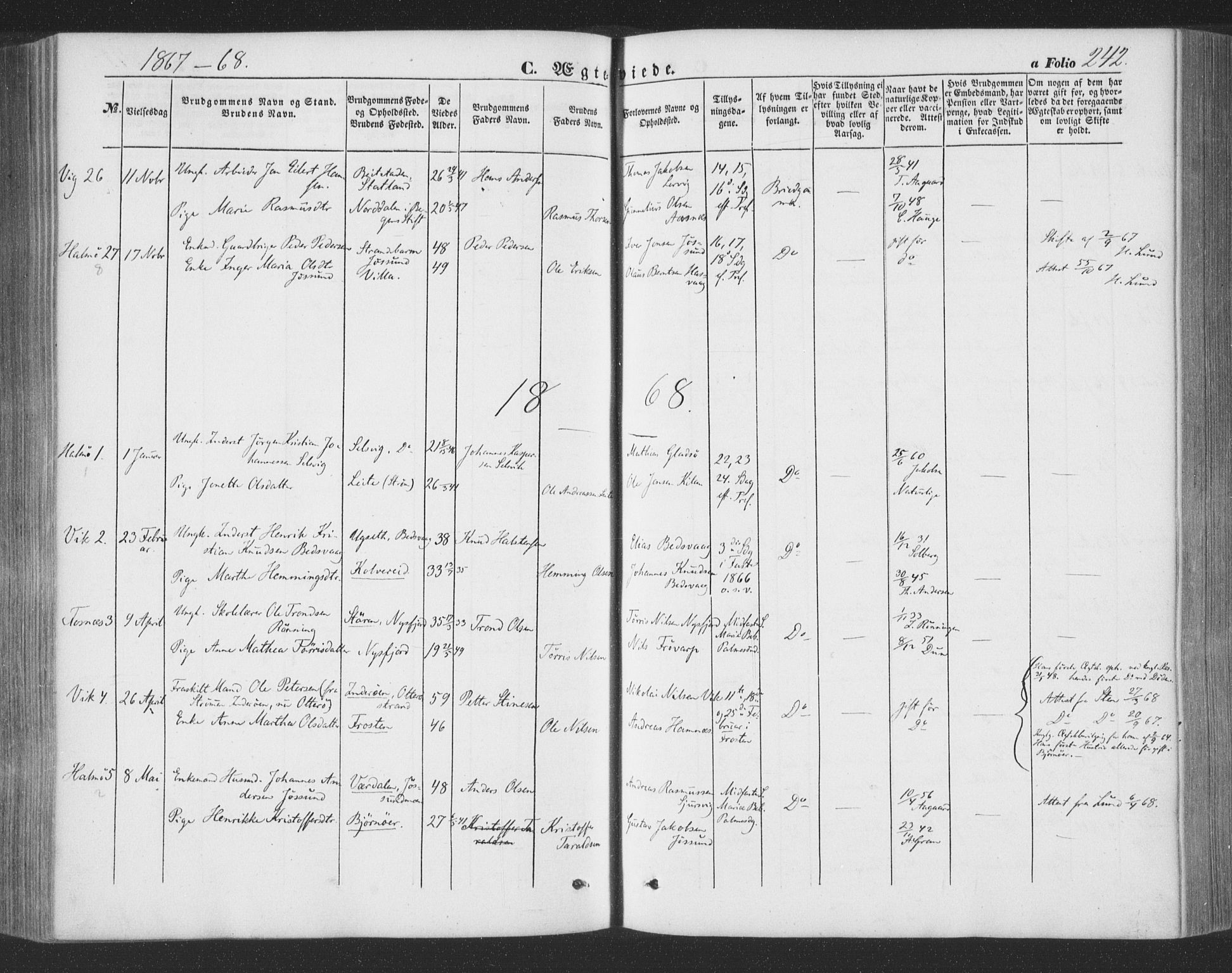 Ministerialprotokoller, klokkerbøker og fødselsregistre - Nord-Trøndelag, SAT/A-1458/773/L0615: Parish register (official) no. 773A06, 1857-1870, p. 242