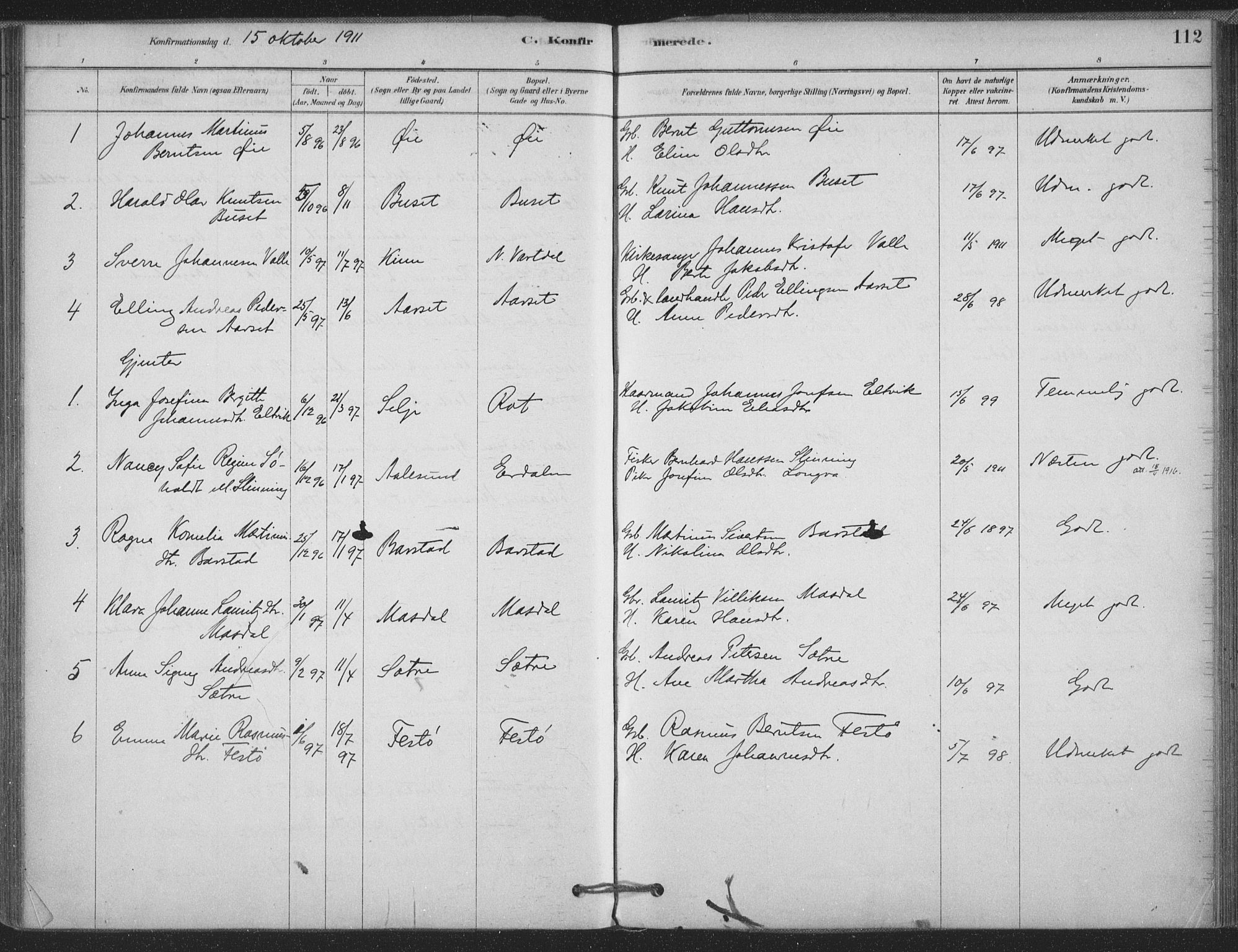 Ministerialprotokoller, klokkerbøker og fødselsregistre - Møre og Romsdal, AV/SAT-A-1454/514/L0199: Parish register (official) no. 514A01, 1878-1912, p. 112