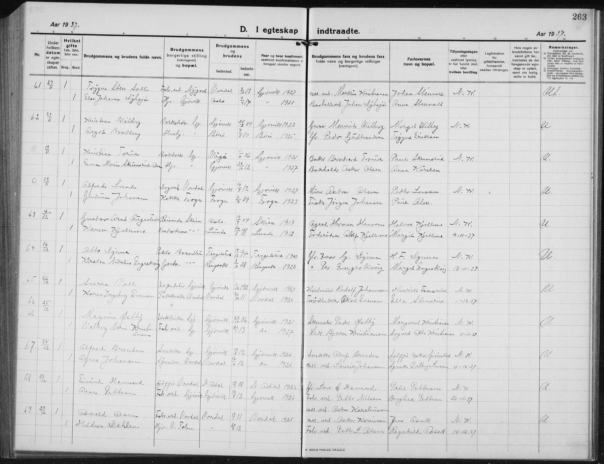 Vardal prestekontor, AV/SAH-PREST-100/H/Ha/Hab/L0017: Parish register (copy) no. 17, 1922-1941, p. 263