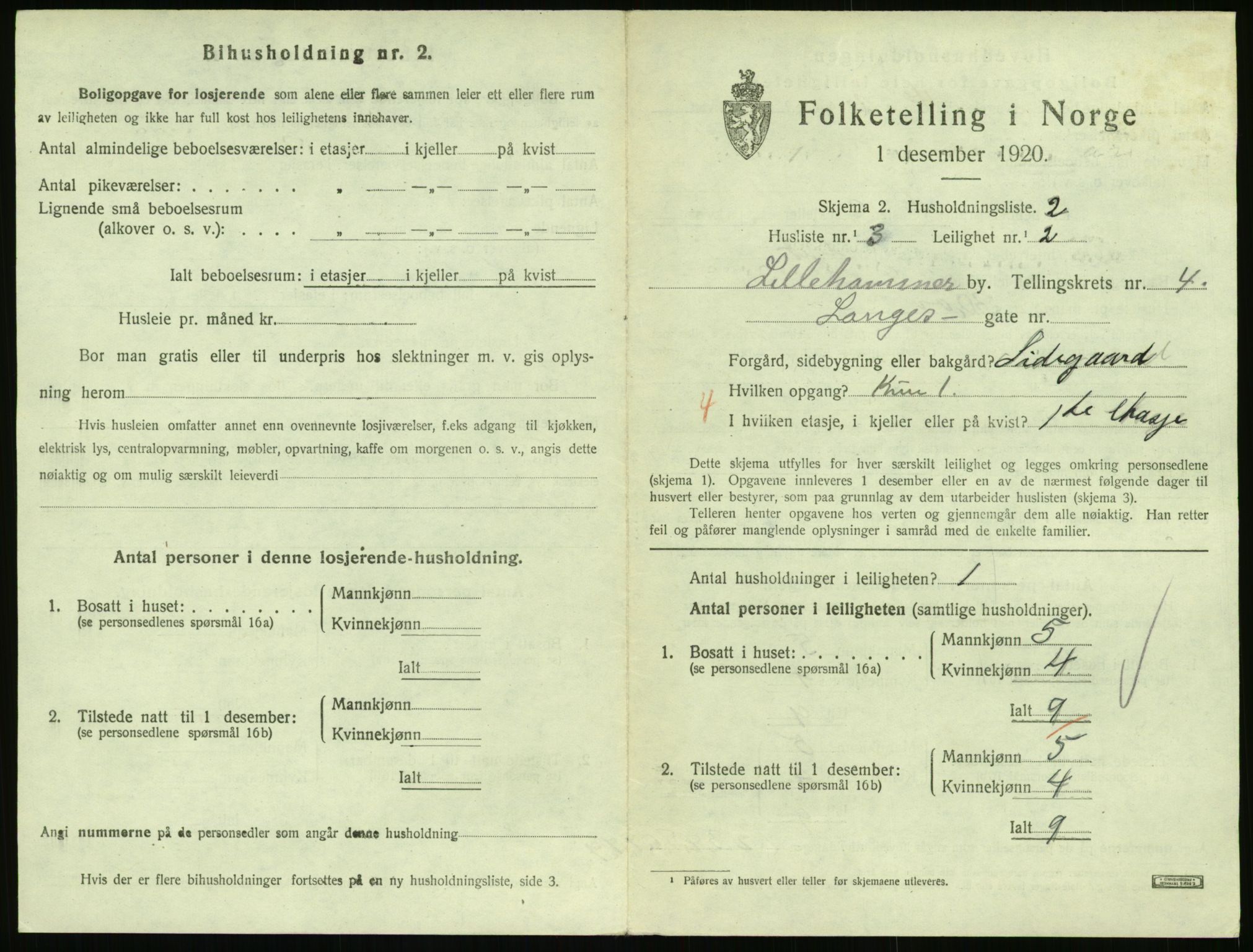 SAH, 1920 census for Lillehammer, 1920, p. 1932