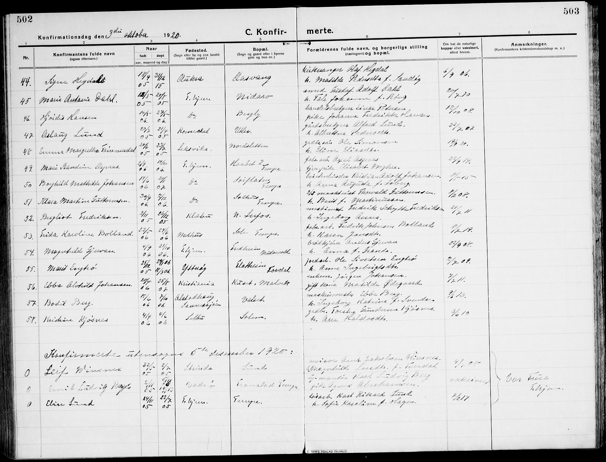 Ministerialprotokoller, klokkerbøker og fødselsregistre - Sør-Trøndelag, AV/SAT-A-1456/607/L0321: Parish register (official) no. 607A05, 1916-1935, p. 502-503