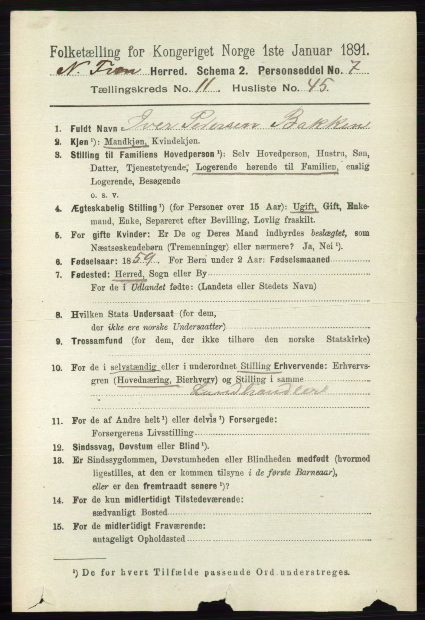 RA, 1891 census for 0518 Nord-Fron, 1891, p. 5057