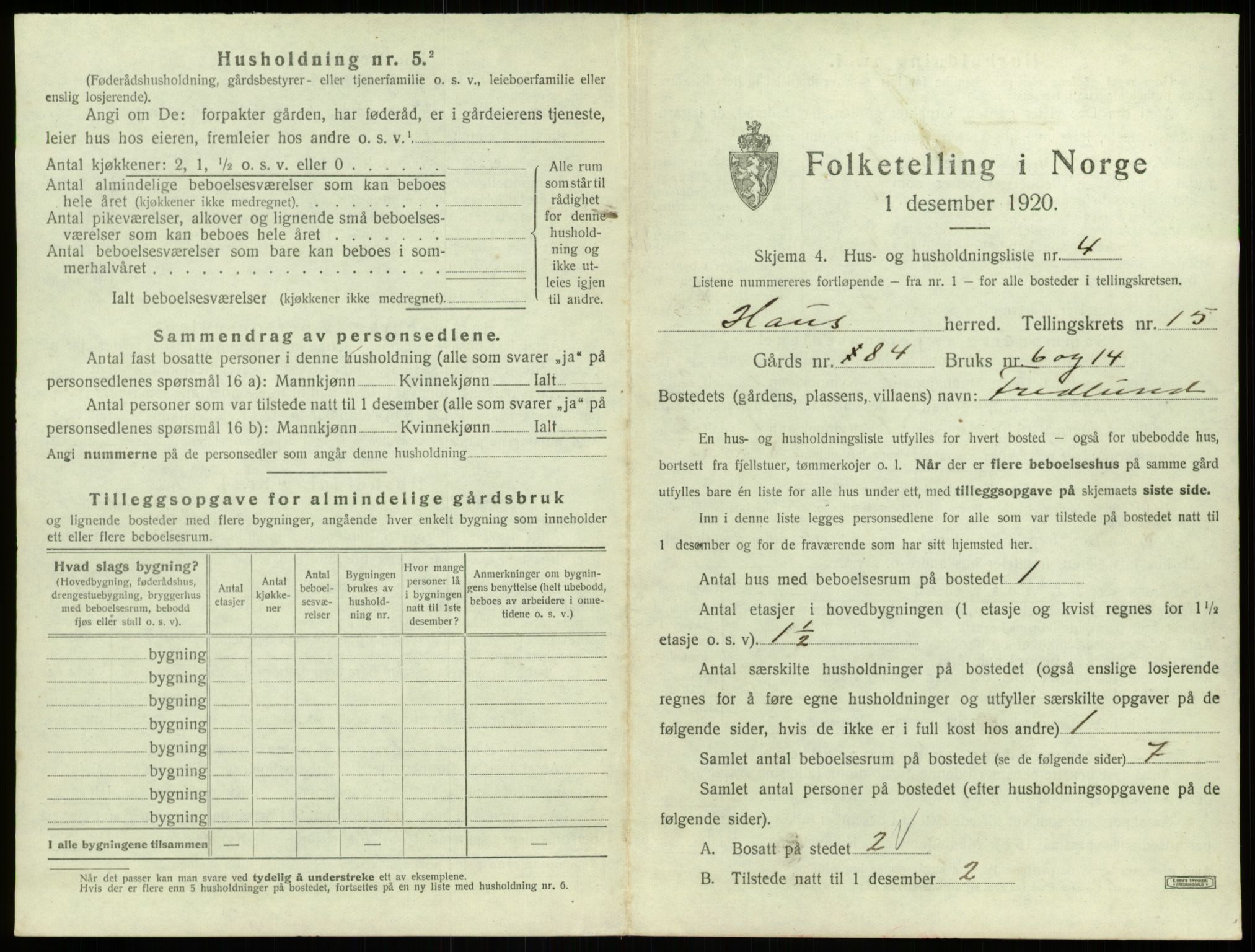 SAB, 1920 census for Haus, 1920, p. 1189