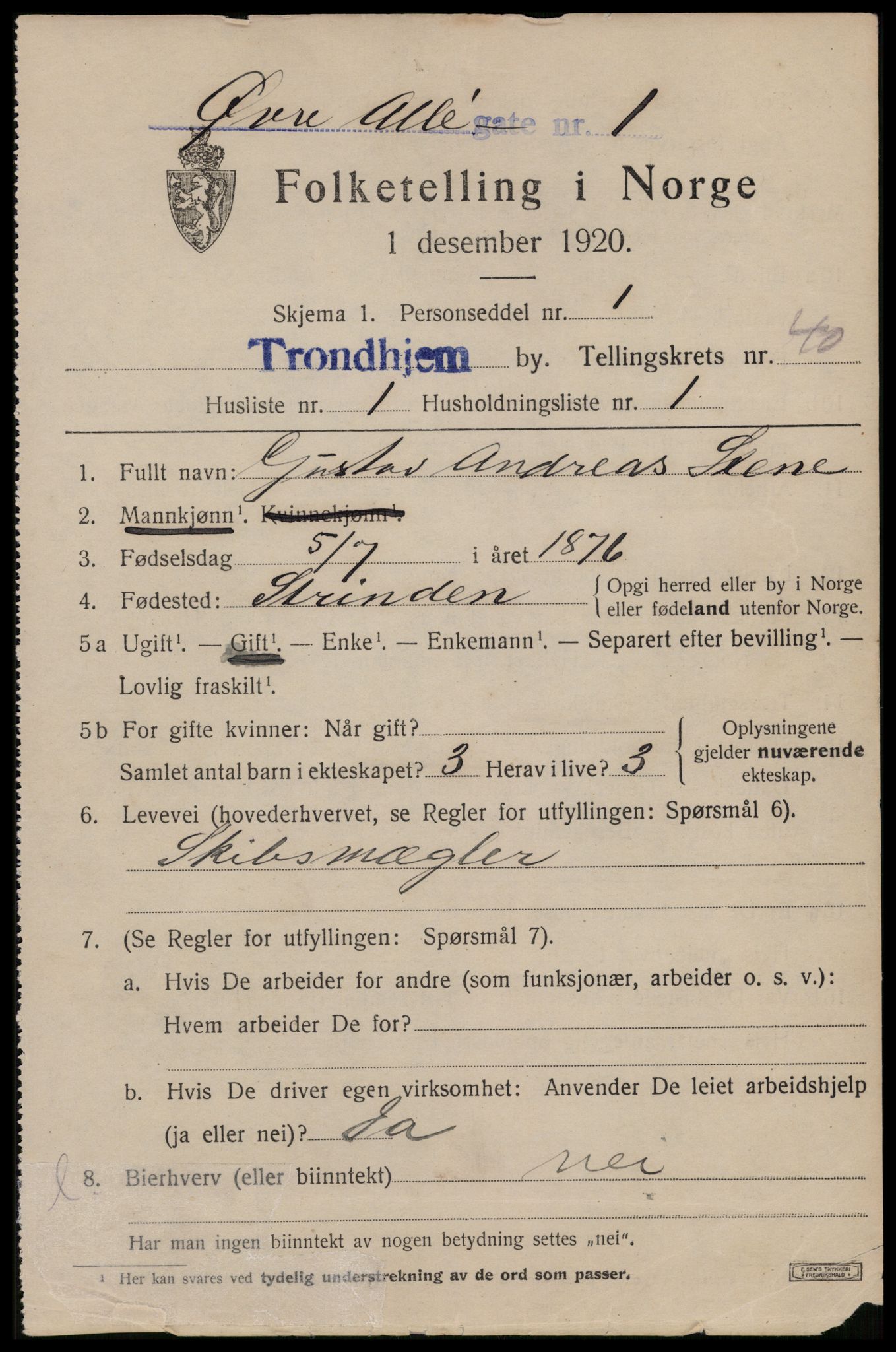 SAT, 1920 census for Trondheim, 1920, p. 89414