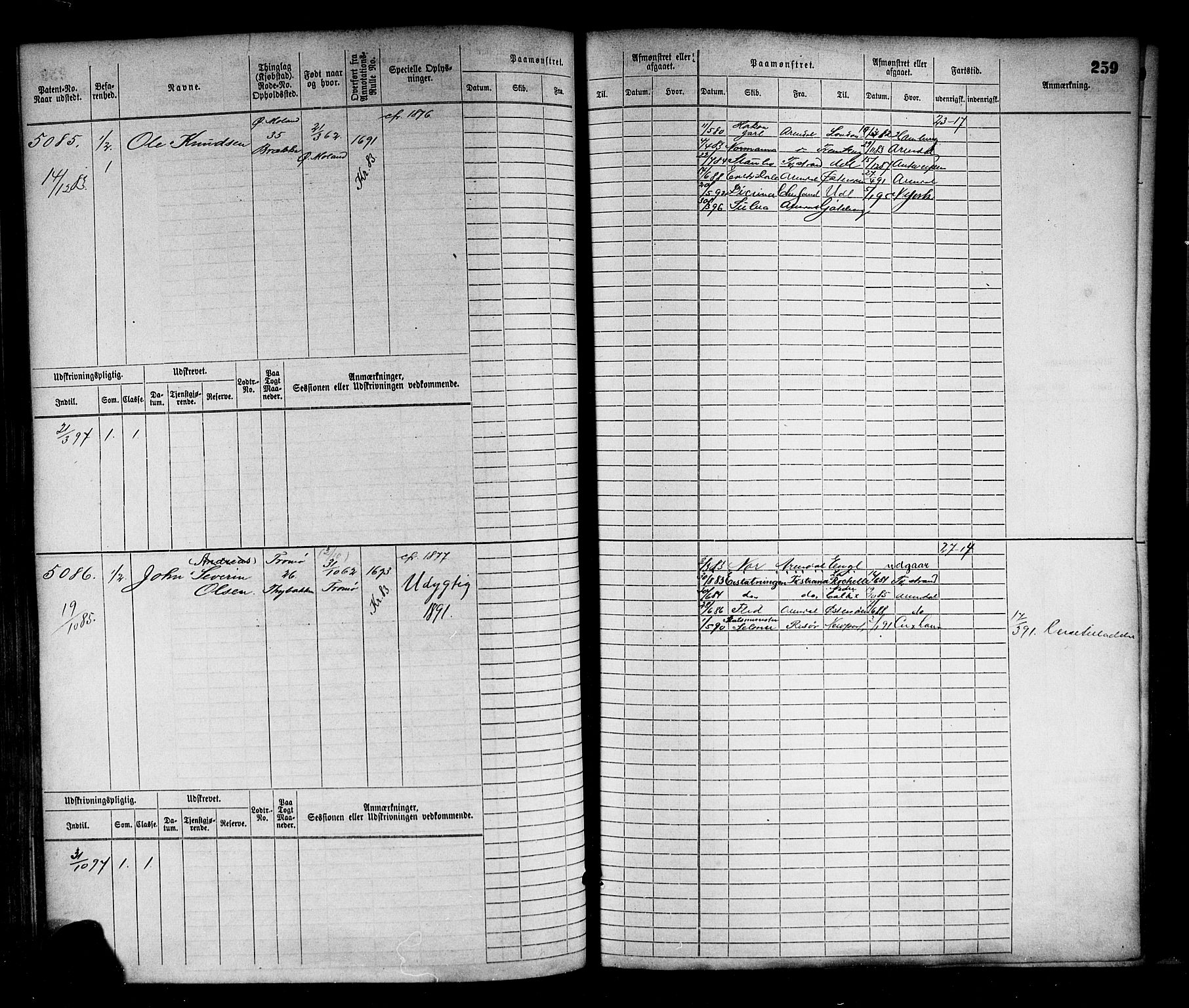 Arendal mønstringskrets, SAK/2031-0012/F/Fb/L0016: Hovedrulle nr 4569-5322, S-14, 1879-1900, p. 269