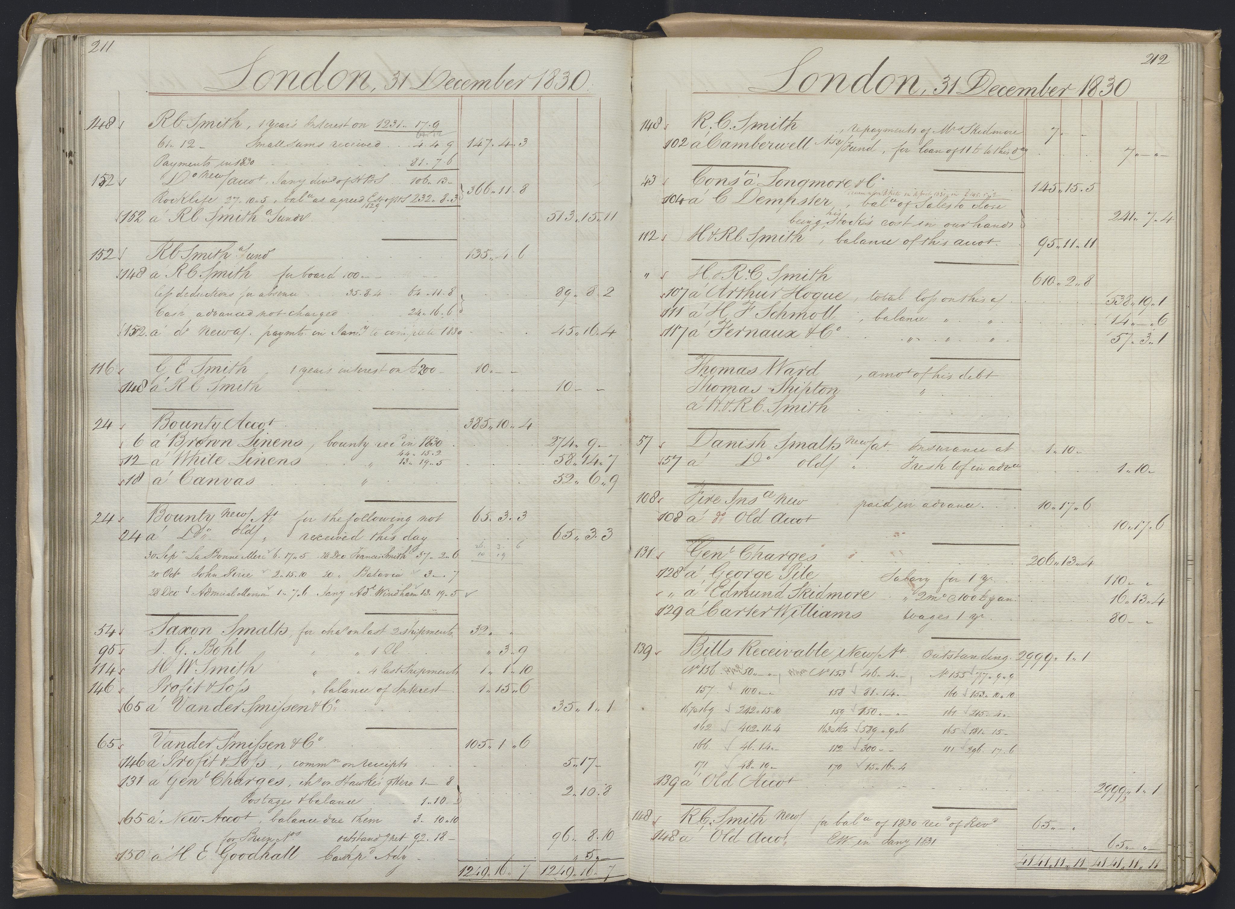 Smith, Goodhall & Reeves, AV/RA-PA-0586/R/L0001: Dagbok (Daybook) A, 1829-1831, p. 211-212