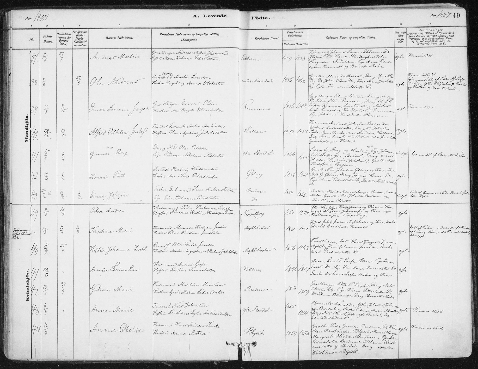 Ministerialprotokoller, klokkerbøker og fødselsregistre - Nordland, AV/SAT-A-1459/838/L0552: Parish register (official) no. 838A10, 1880-1910, p. 49