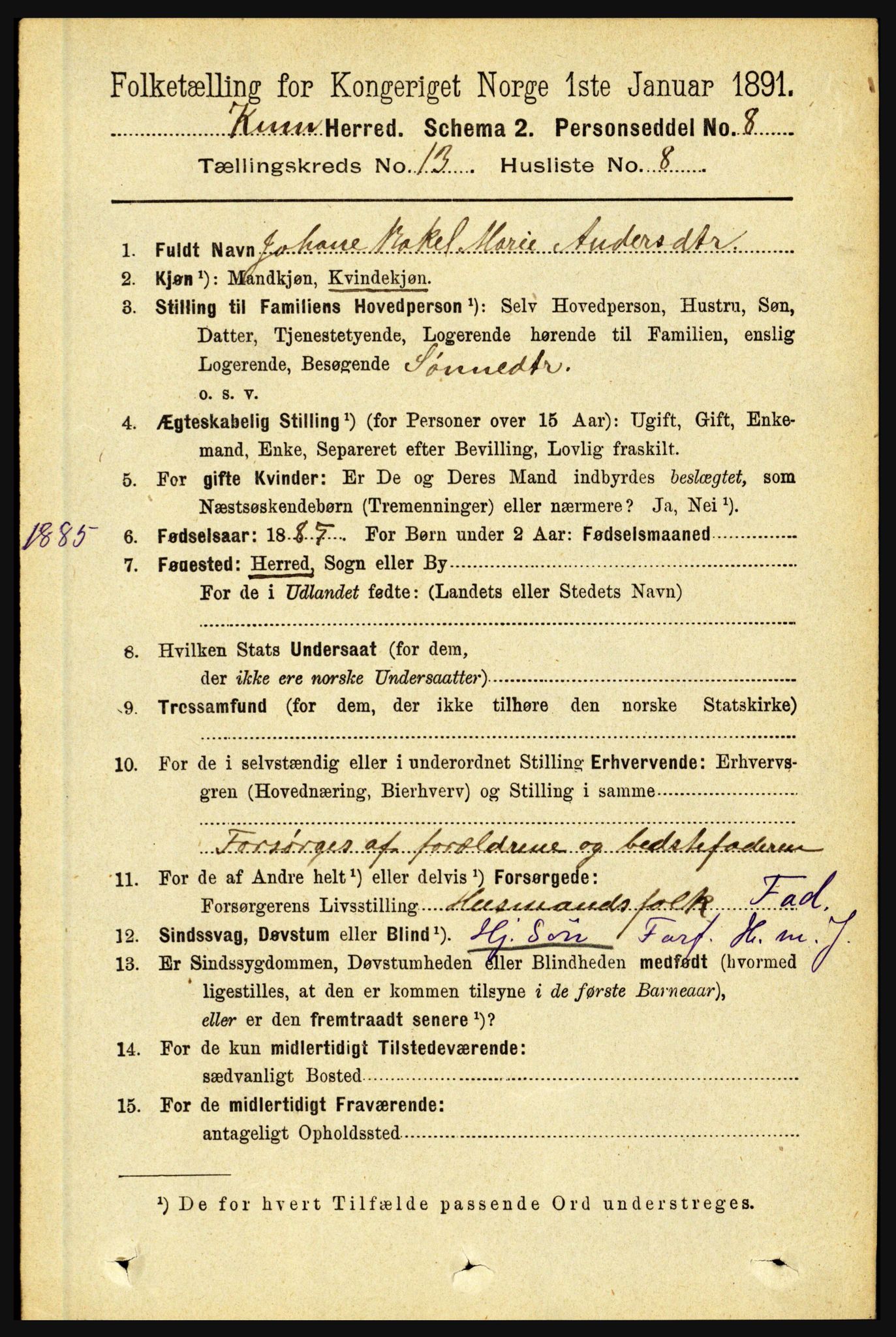 RA, 1891 census for 1437 Kinn, 1891, p. 5111