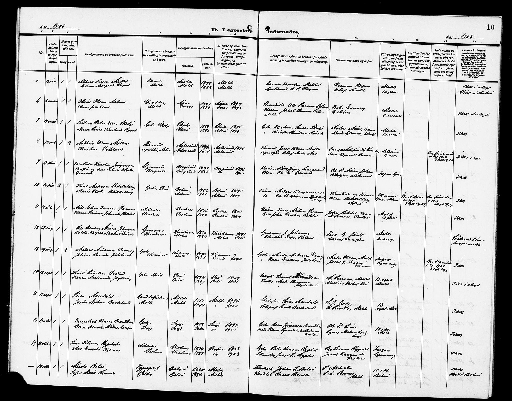 Ministerialprotokoller, klokkerbøker og fødselsregistre - Møre og Romsdal, SAT/A-1454/558/L0703: Parish register (copy) no. 558C04, 1906-1921, p. 10