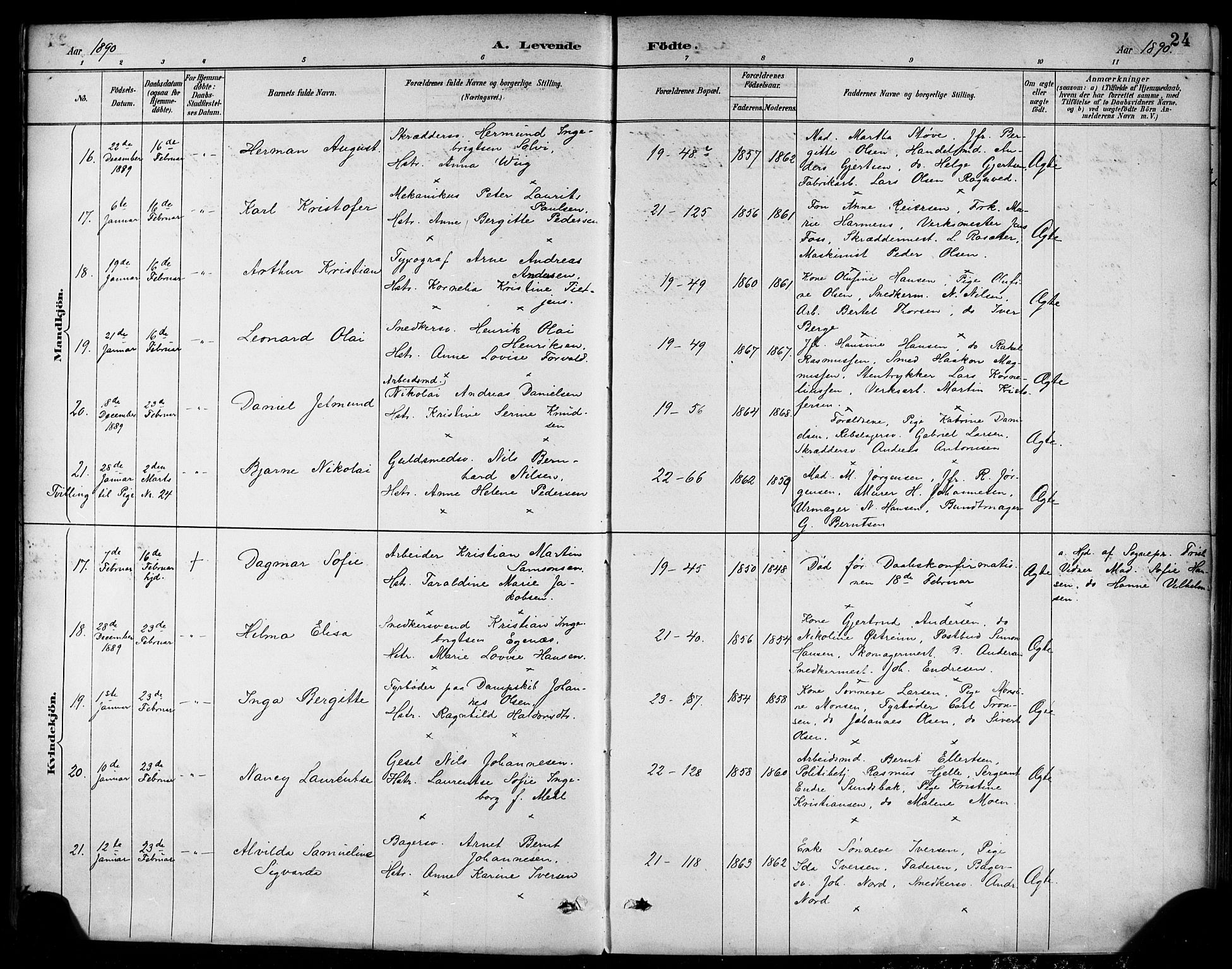 Korskirken sokneprestembete, AV/SAB-A-76101/H/Haa/L0022: Parish register (official) no. B 8, 1889-1899, p. 24