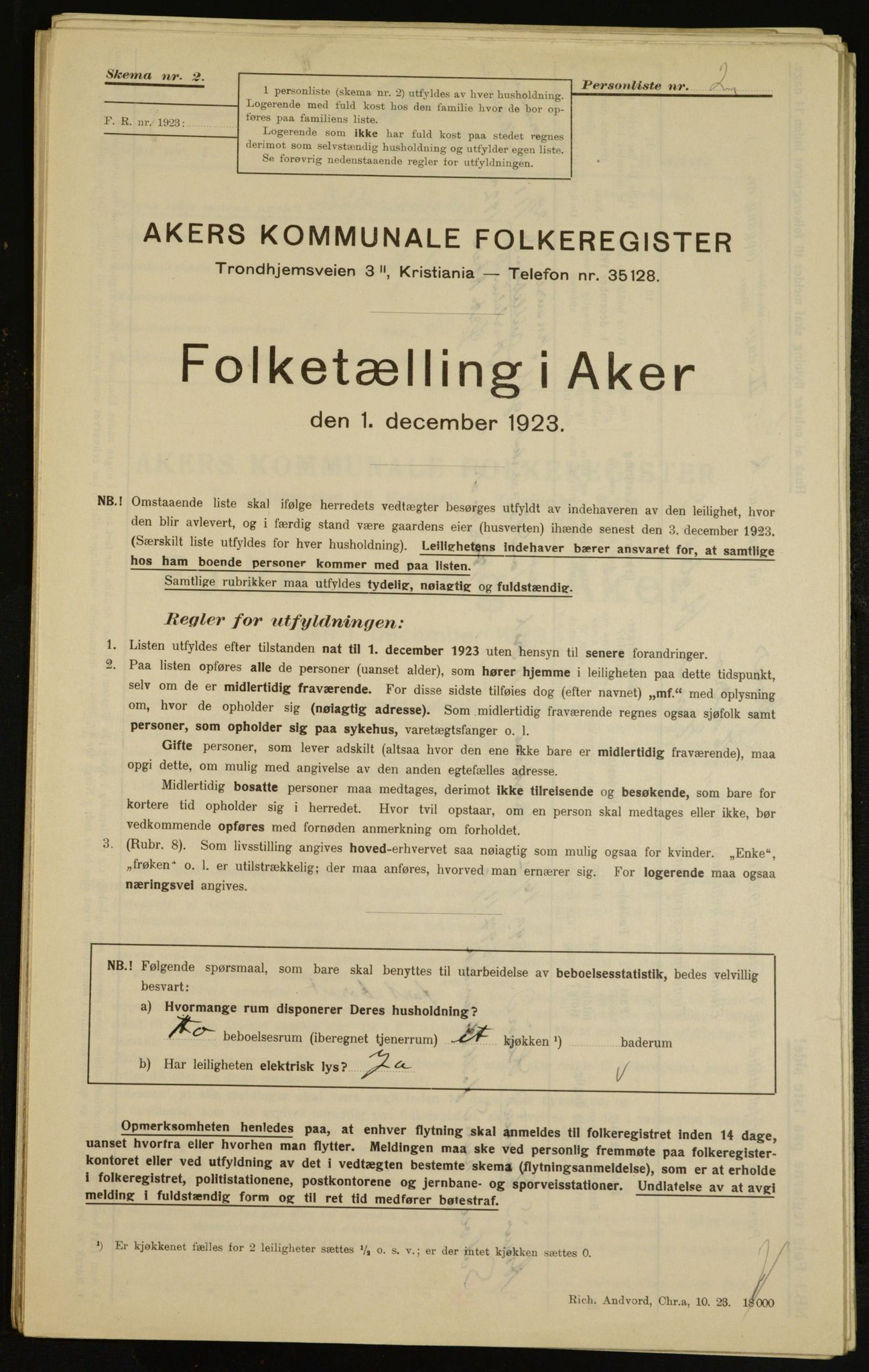 , Municipal Census 1923 for Aker, 1923, p. 7595