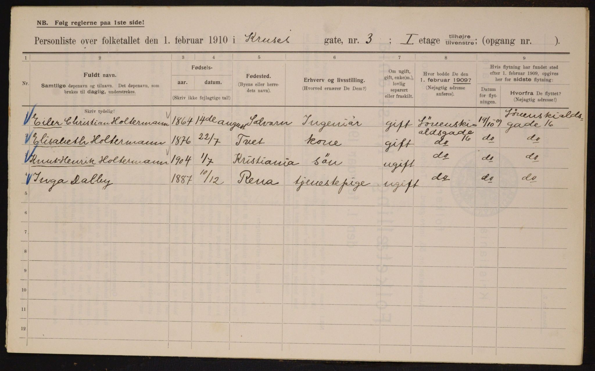 OBA, Municipal Census 1910 for Kristiania, 1910, p. 53318