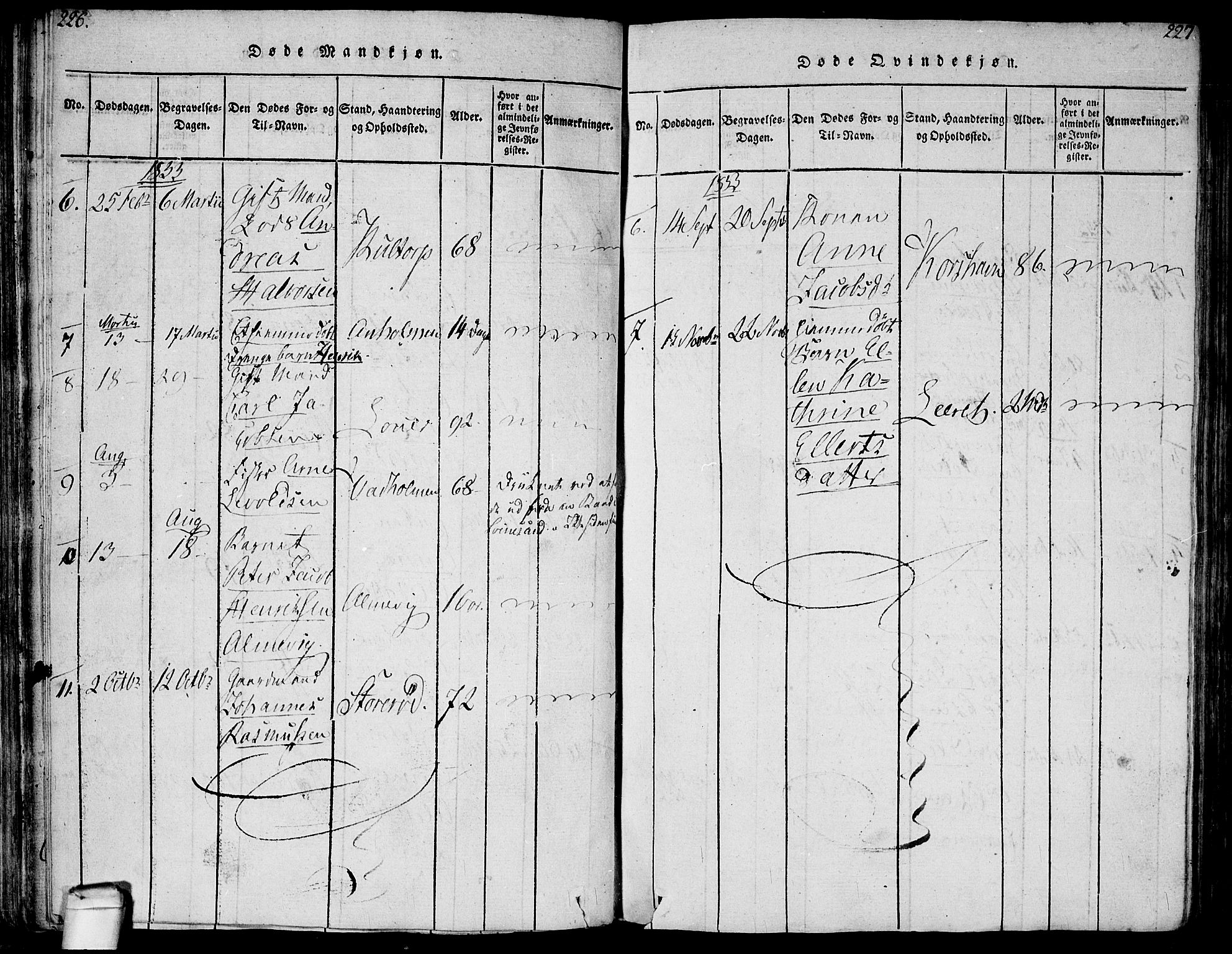 Hvaler prestekontor Kirkebøker, SAO/A-2001/F/Fa/L0005: Parish register (official) no. I 5, 1816-1845, p. 226-227