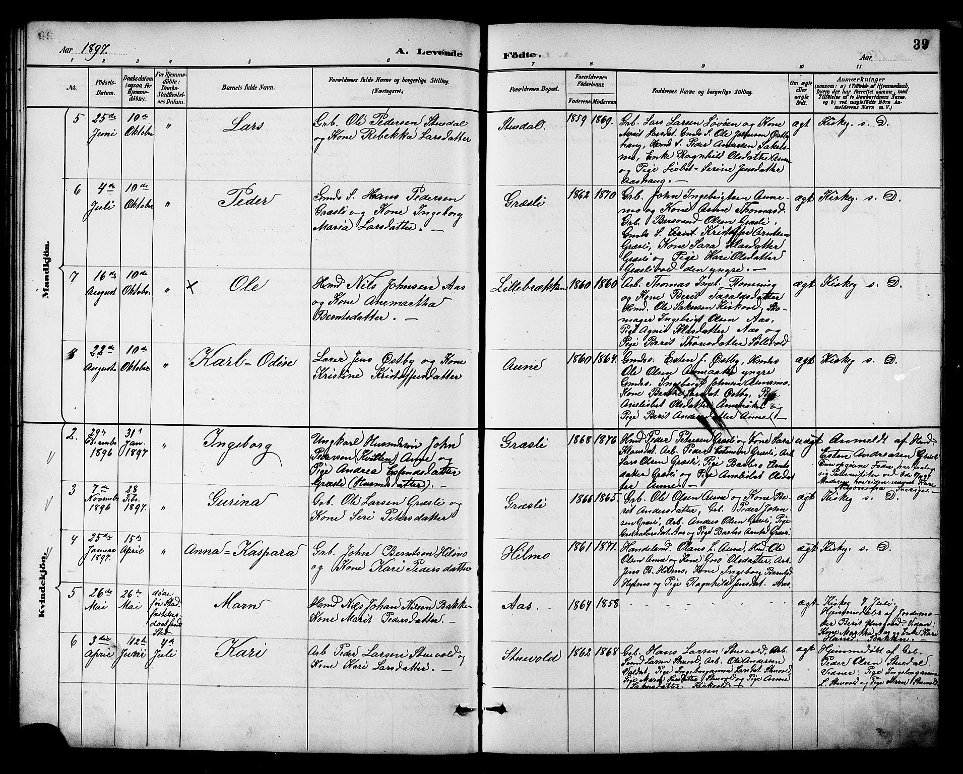 Ministerialprotokoller, klokkerbøker og fødselsregistre - Sør-Trøndelag, SAT/A-1456/698/L1167: Parish register (copy) no. 698C04, 1888-1907, p. 39