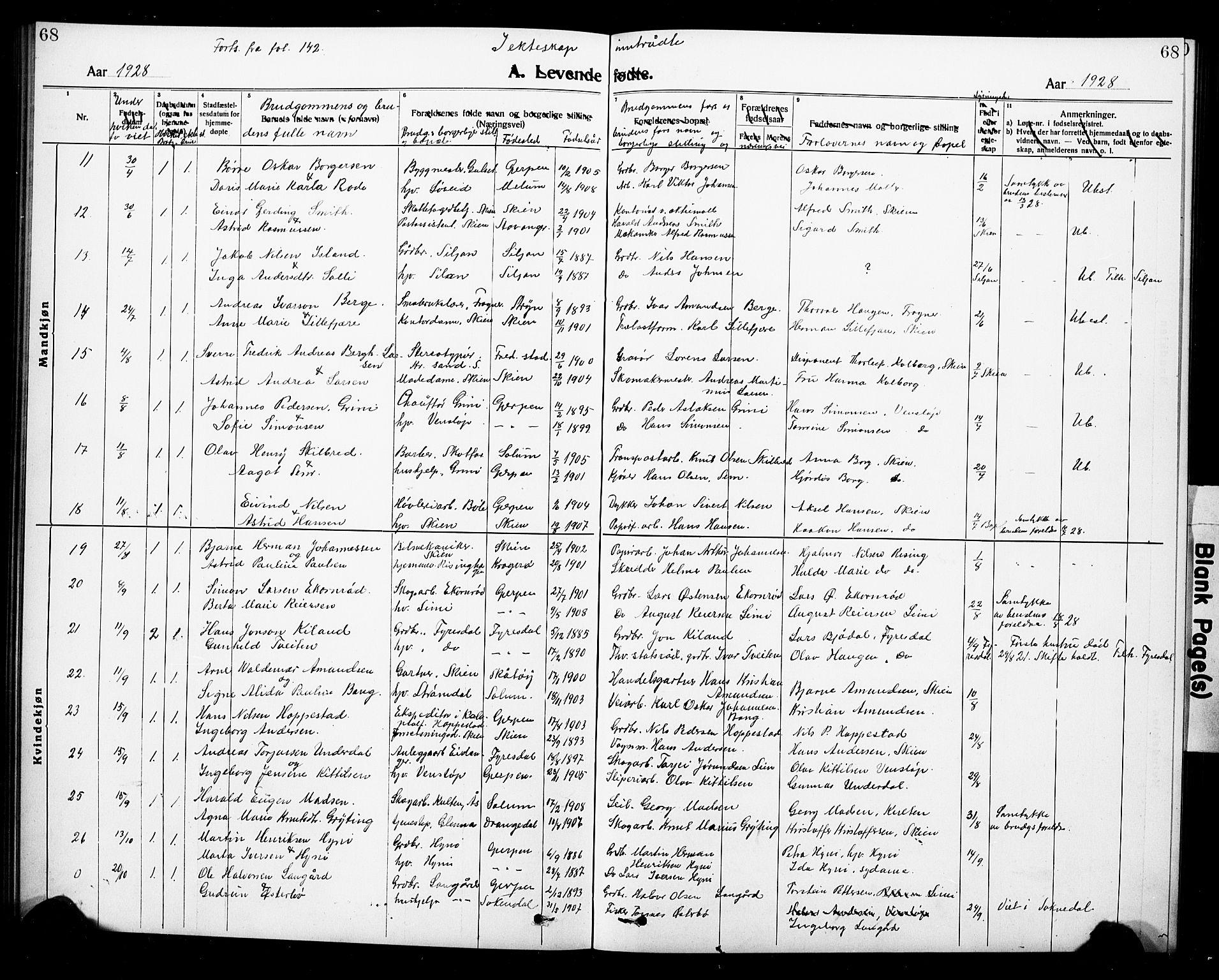 Gjerpen kirkebøker, AV/SAKO-A-265/G/Ga/L0004: Parish register (copy) no. I 4, 1920-1931, p. 68