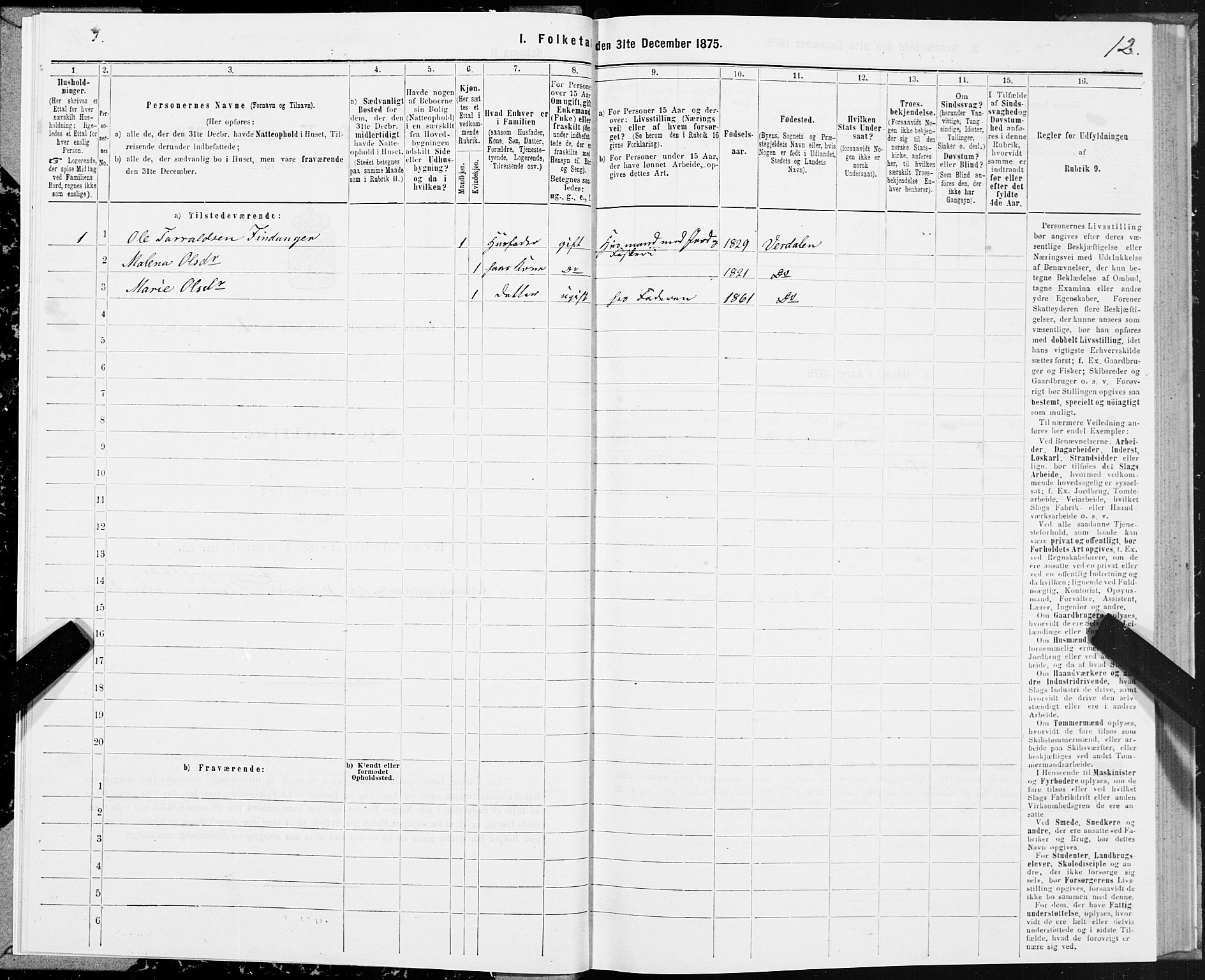 SAT, 1875 census for 1748P Fosnes, 1875, p. 1012