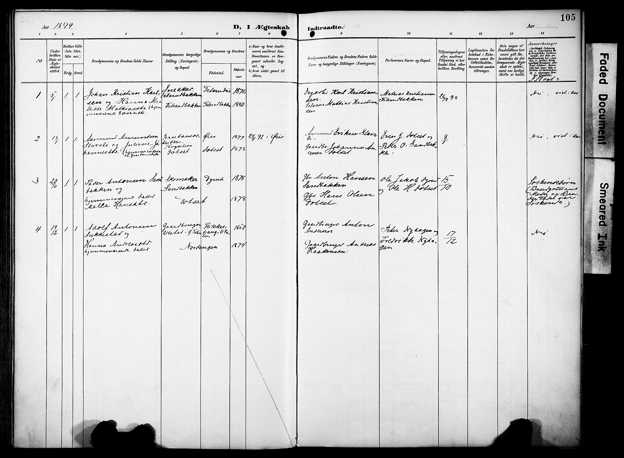 Vestre Toten prestekontor, AV/SAH-PREST-108/H/Ha/Haa/L0012: Parish register (official) no. 12, 1890-1906, p. 105