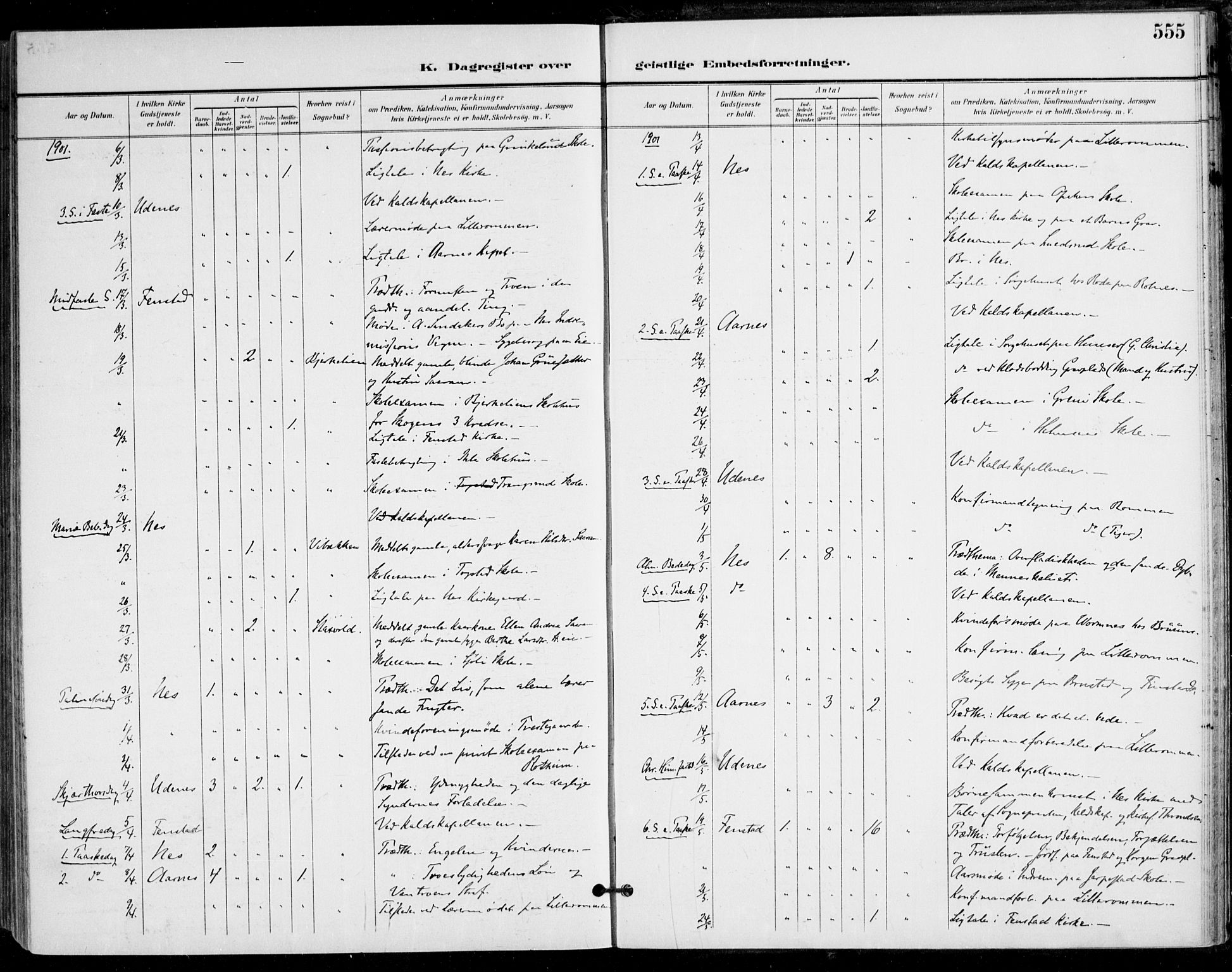 Nes prestekontor Kirkebøker, AV/SAO-A-10410/F/Fa/L0011: Parish register (official) no. I 11, 1899-1918, p. 555