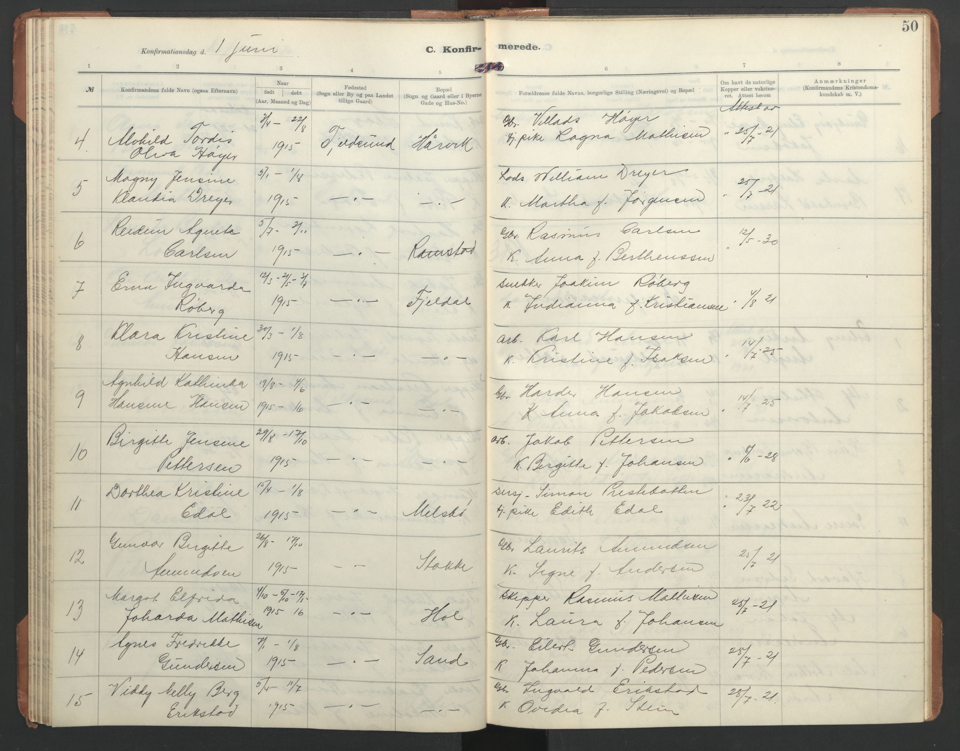 Ministerialprotokoller, klokkerbøker og fødselsregistre - Nordland, SAT/A-1459/865/L0934: Parish register (copy) no. 865C06, 1911-1942, p. 50