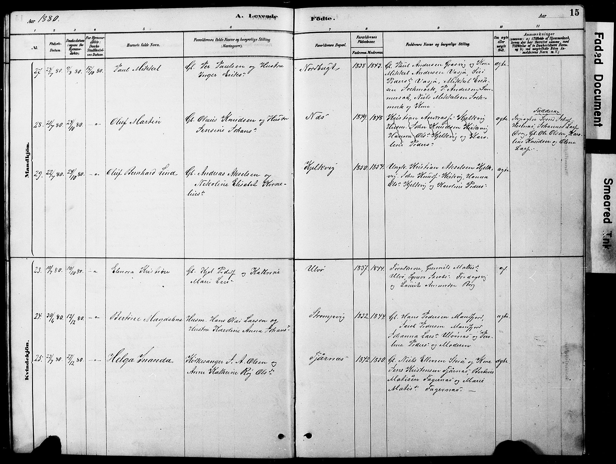 Ministerialprotokoller, klokkerbøker og fødselsregistre - Nordland, AV/SAT-A-1459/861/L0875: Parish register (copy) no. 861C01, 1879-1887, p. 15