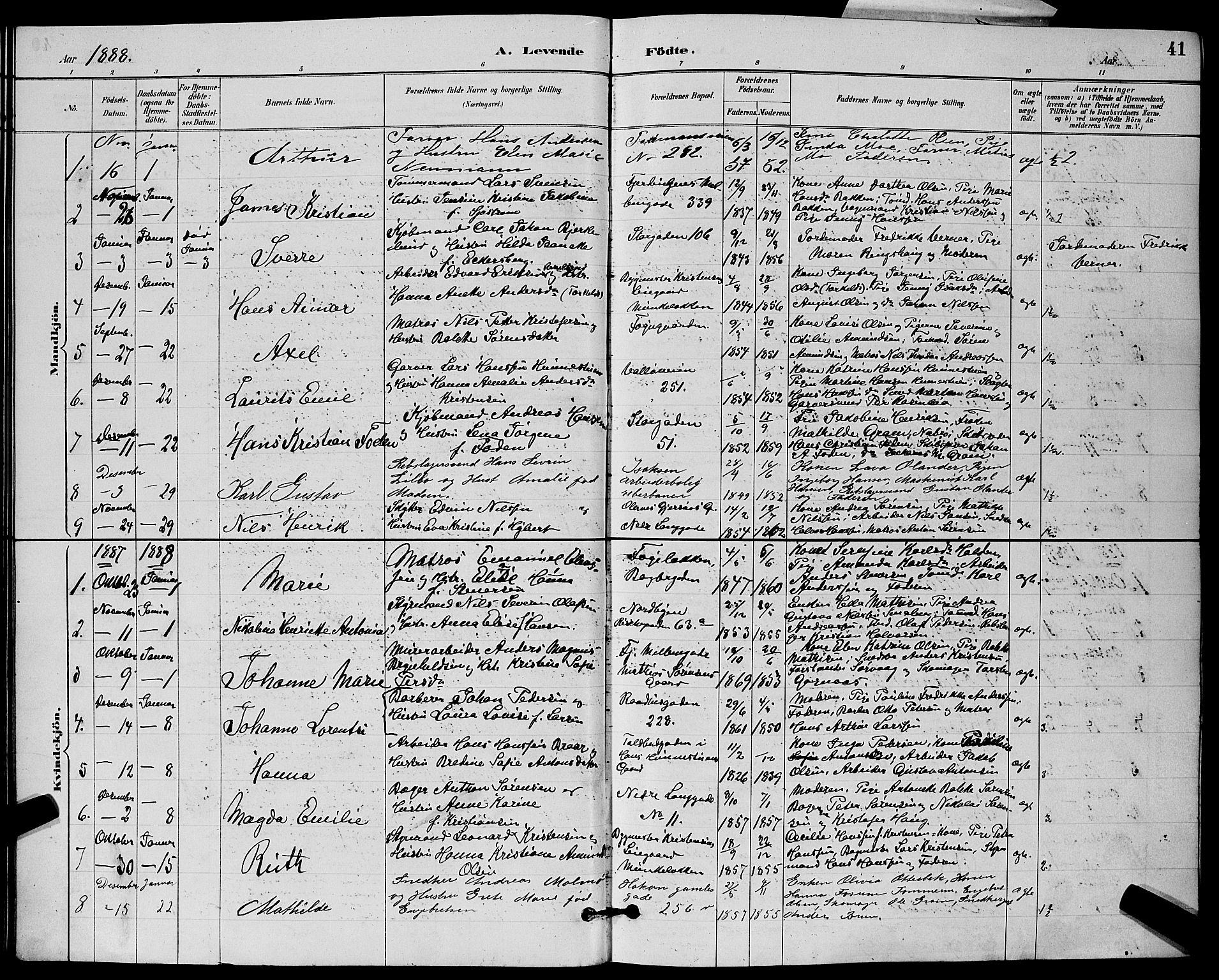 Tønsberg kirkebøker, AV/SAKO-A-330/G/Ga/L0006: Parish register (copy) no. 6, 1885-1895, p. 41